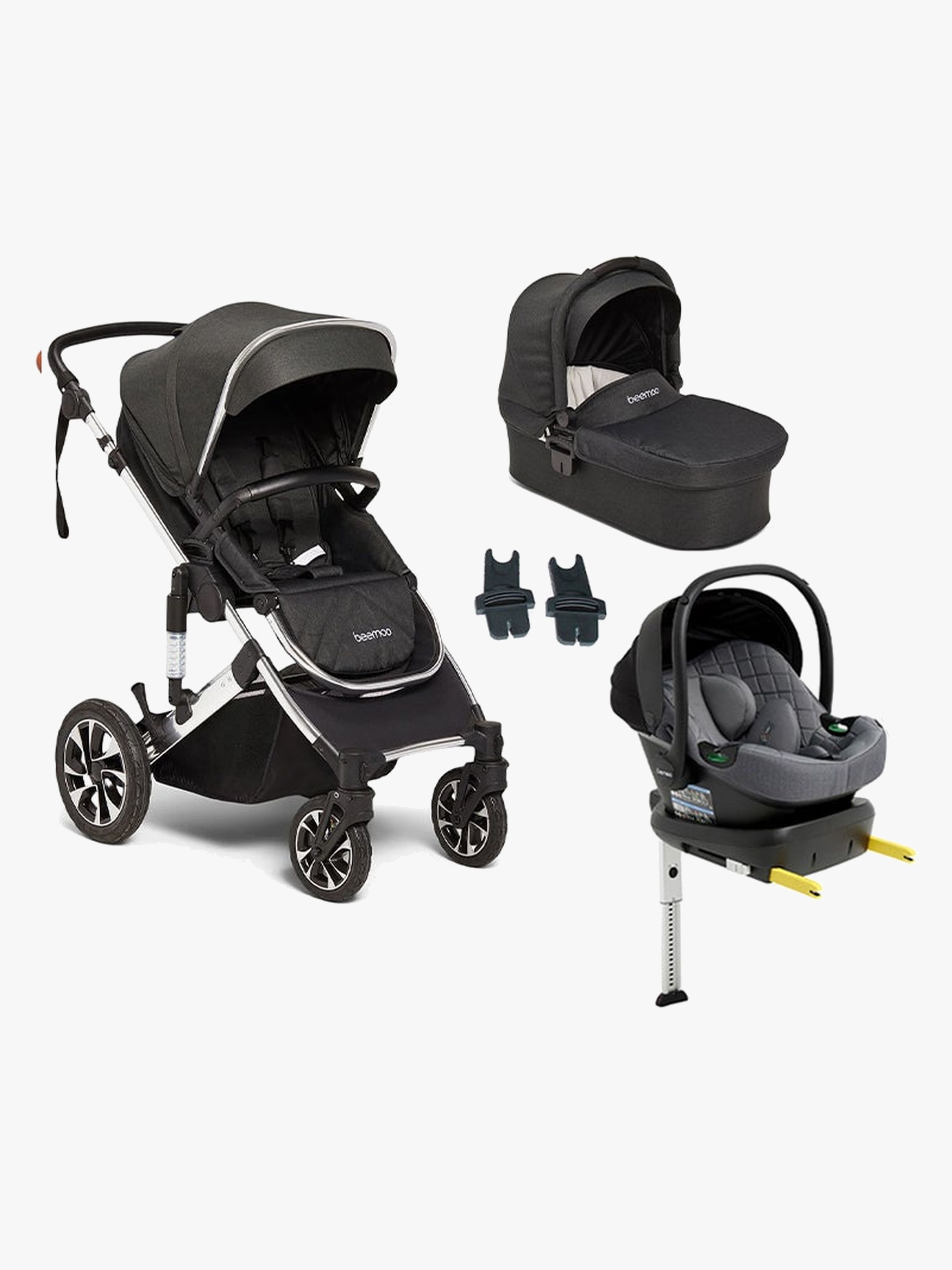 Beemoo Maxi 4 Kombiwagen inkl. Beemoo Route Babyschale &  Basis, Black Silver/Mineral Grey
