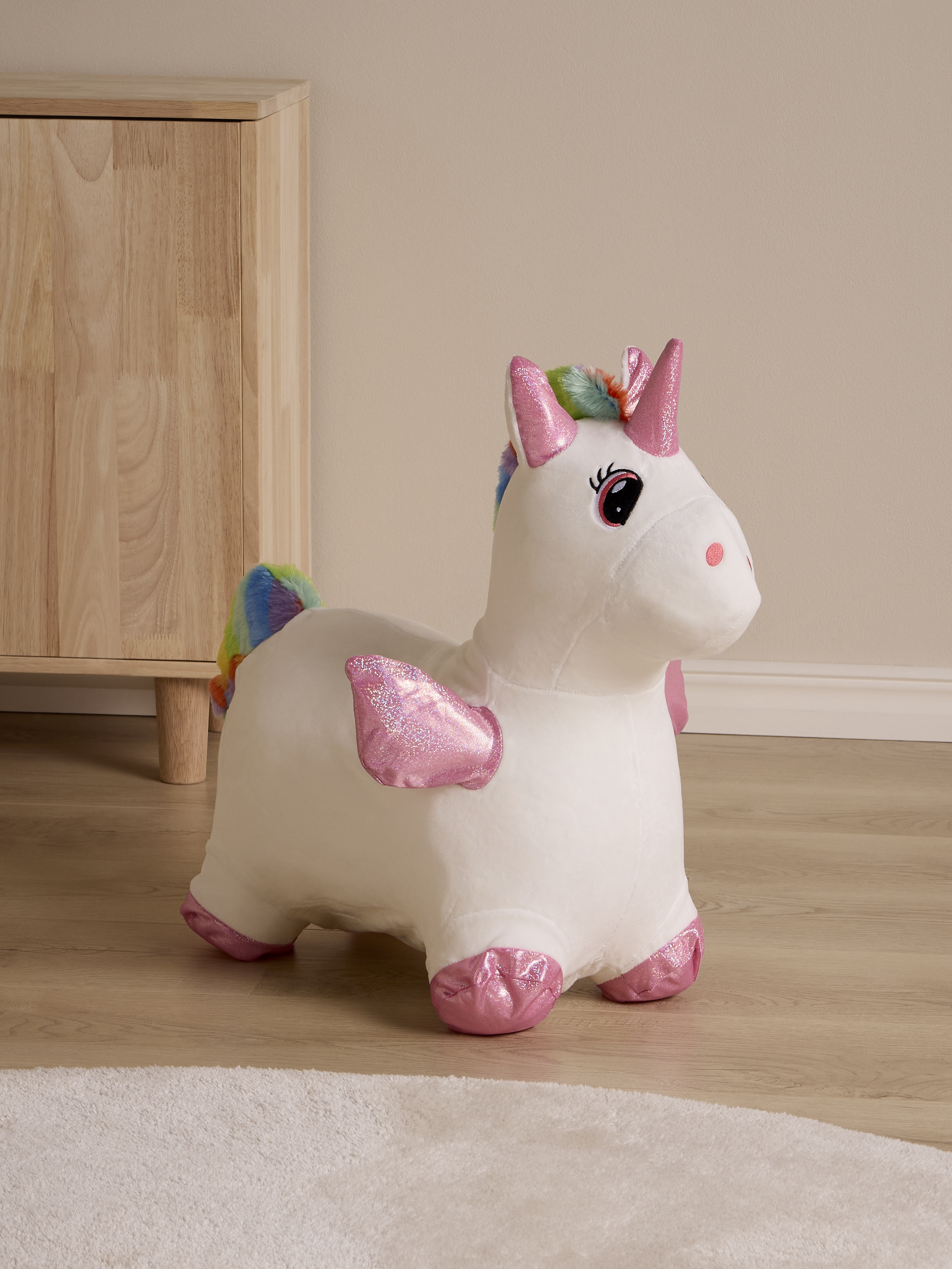 Einhorn Hüpftier mit Plüschbezug, Weiß
