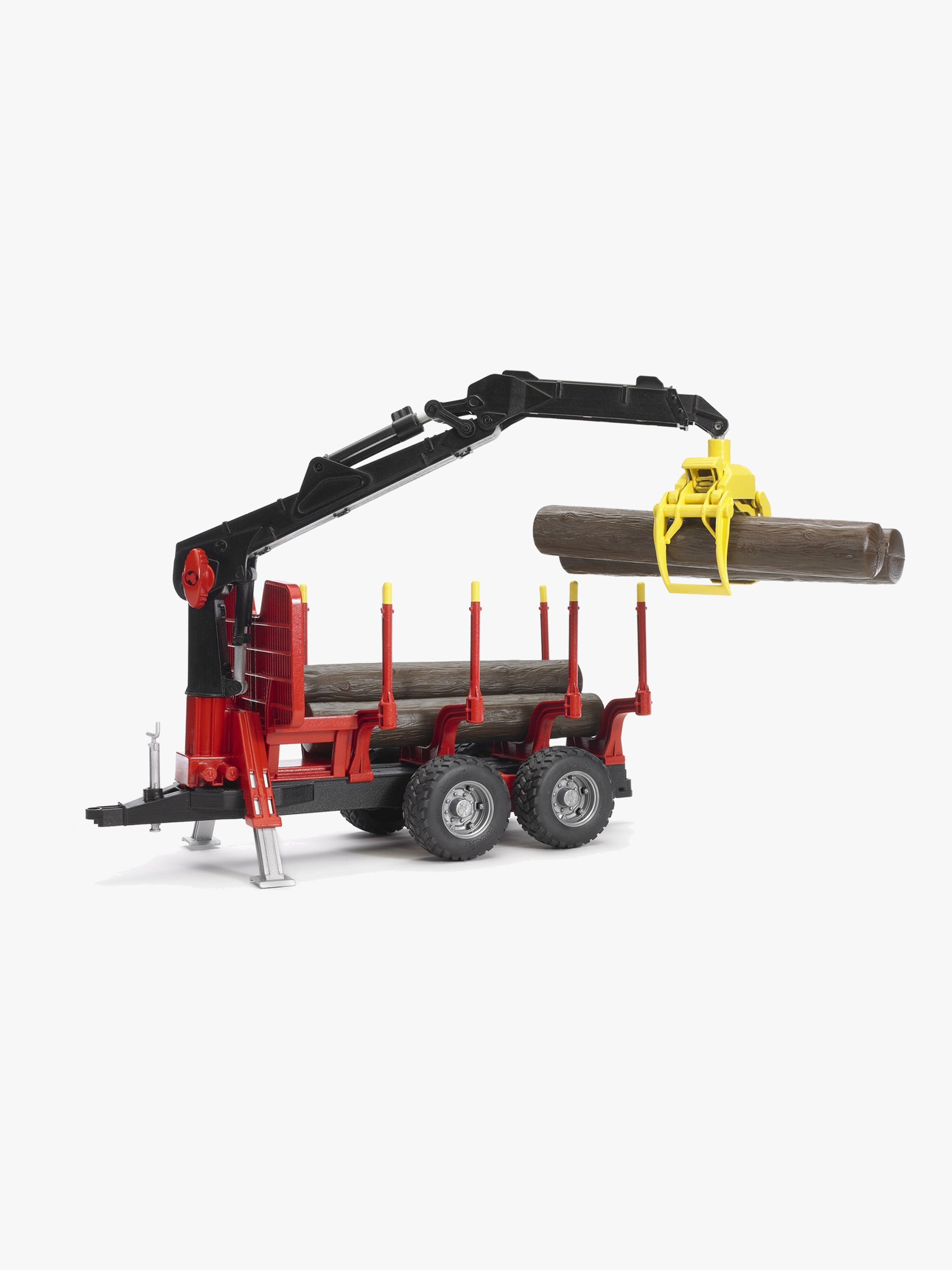 Bruder Rückeanhänger Mit Ladekran, 4 Baumstämmen und Holzgreifer 02252