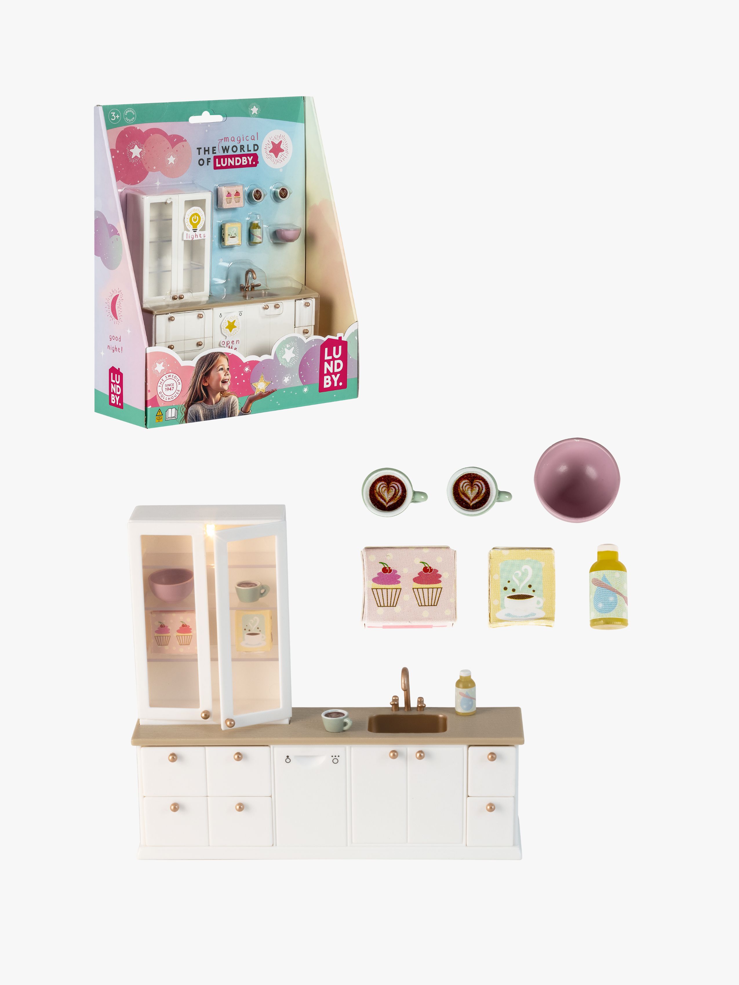 Lundby Puppenhauszubehör Küche Mit Vitrinenschrank