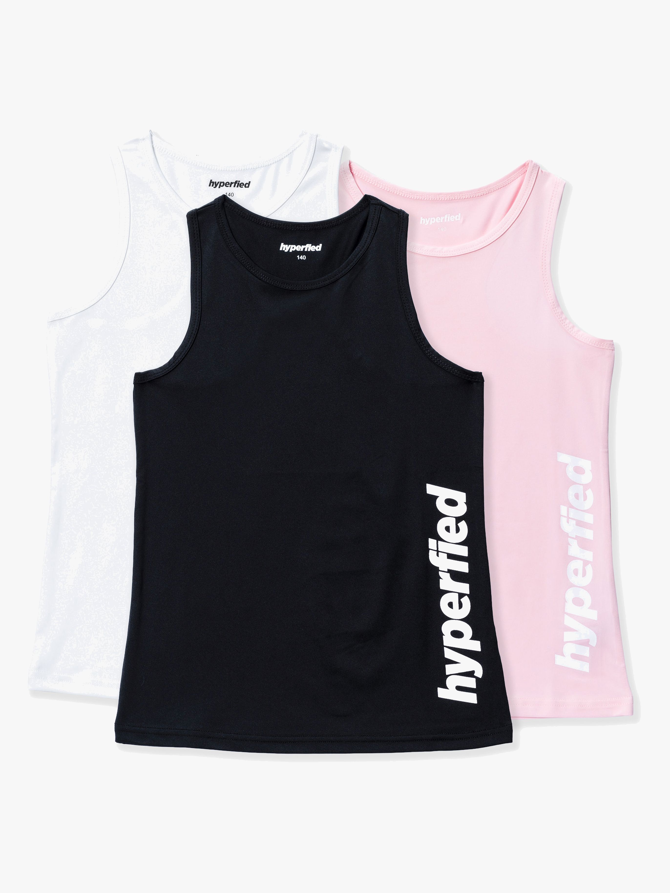 Hyperfied Split Tanktop 3er Pack, Black/White/Fairy Tale 170
