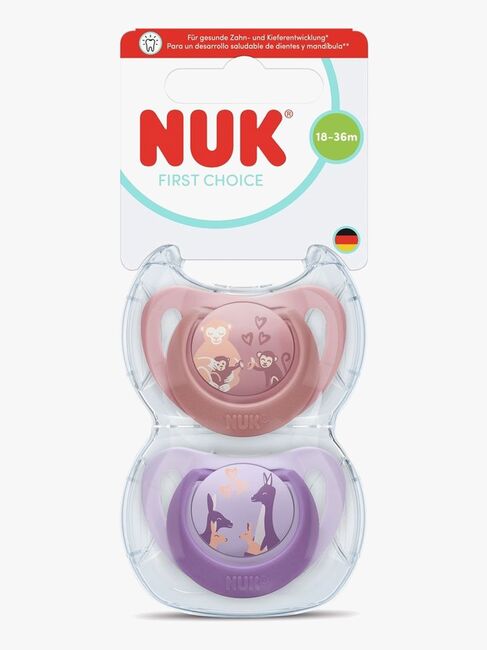 NUK First Choice Classic Schnuller 2er-Pack Größe 3, Monkey/Kangaroo