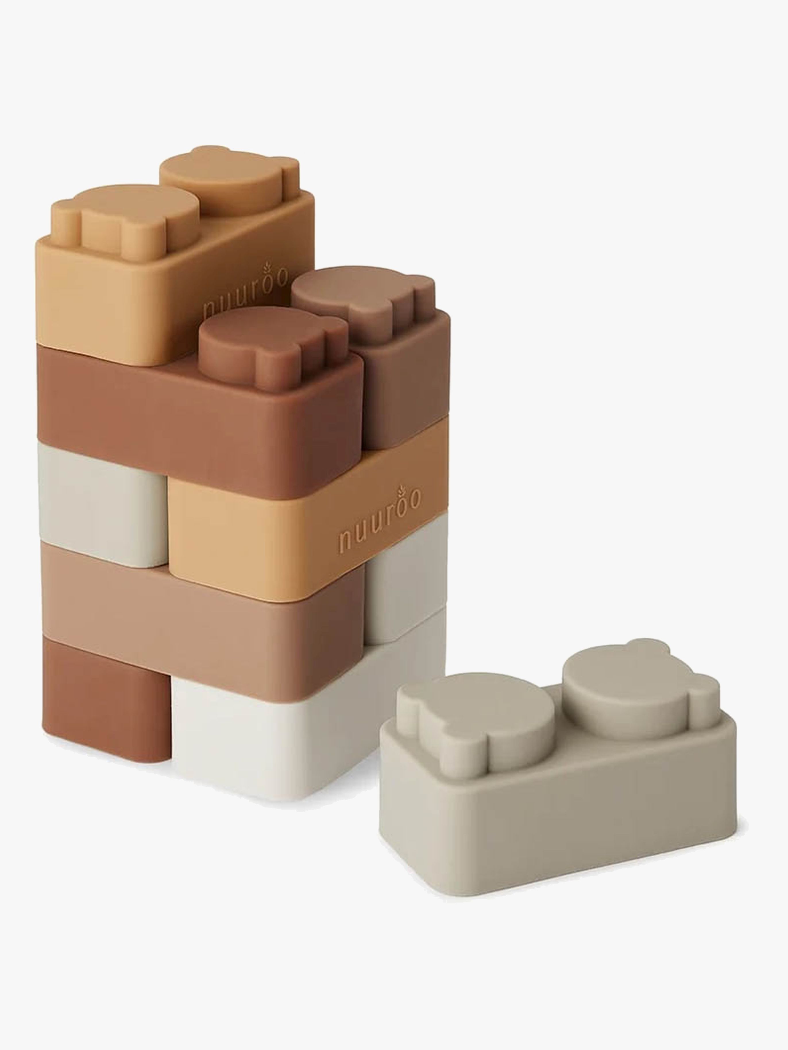 nuuroo Bauklötze Silikon 10er-Pack, Brown, Babyspielzeug