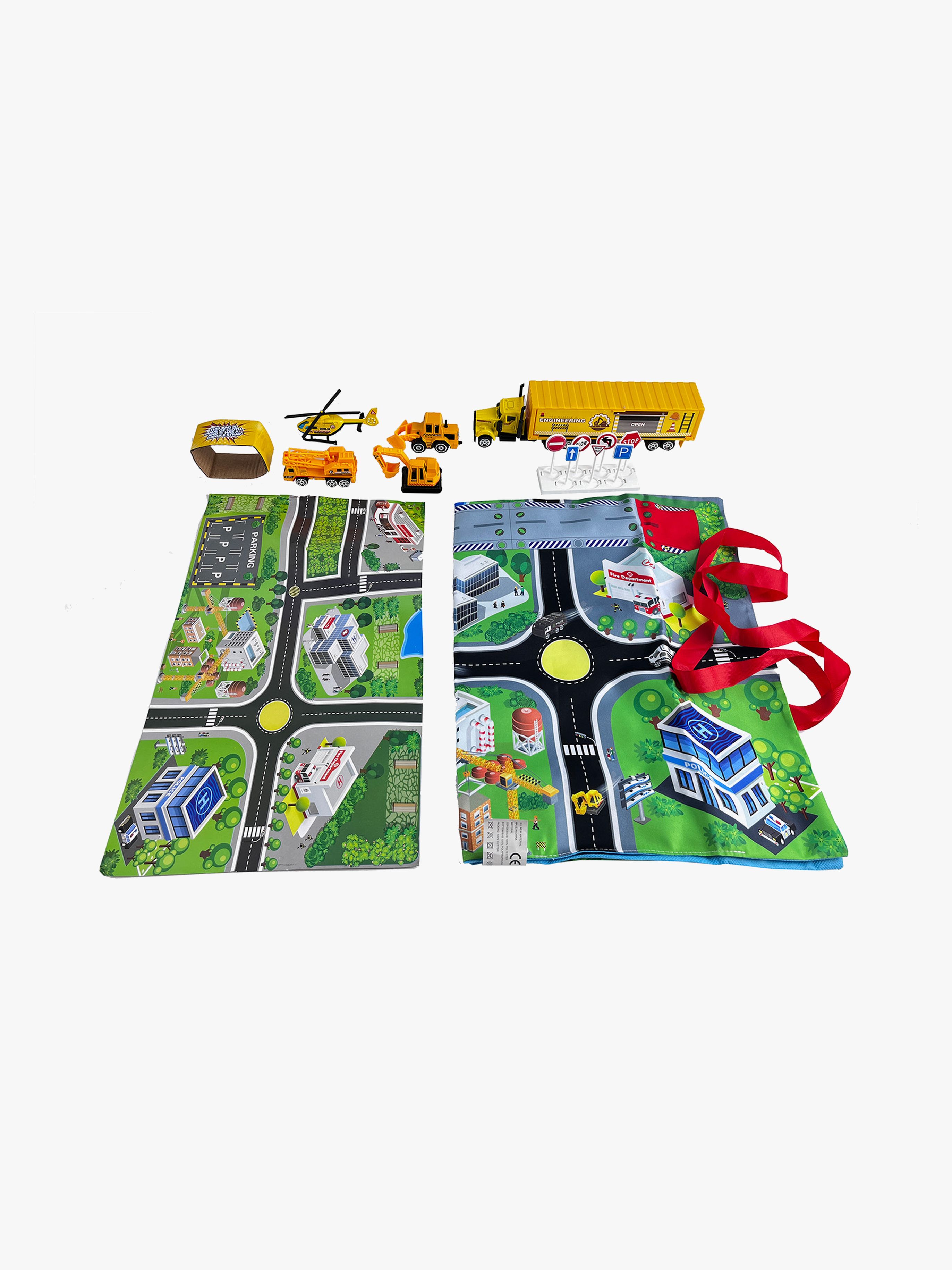 Container-Lkw Spielset mit Teppich 14 Teile Arbeitsfahrzeug