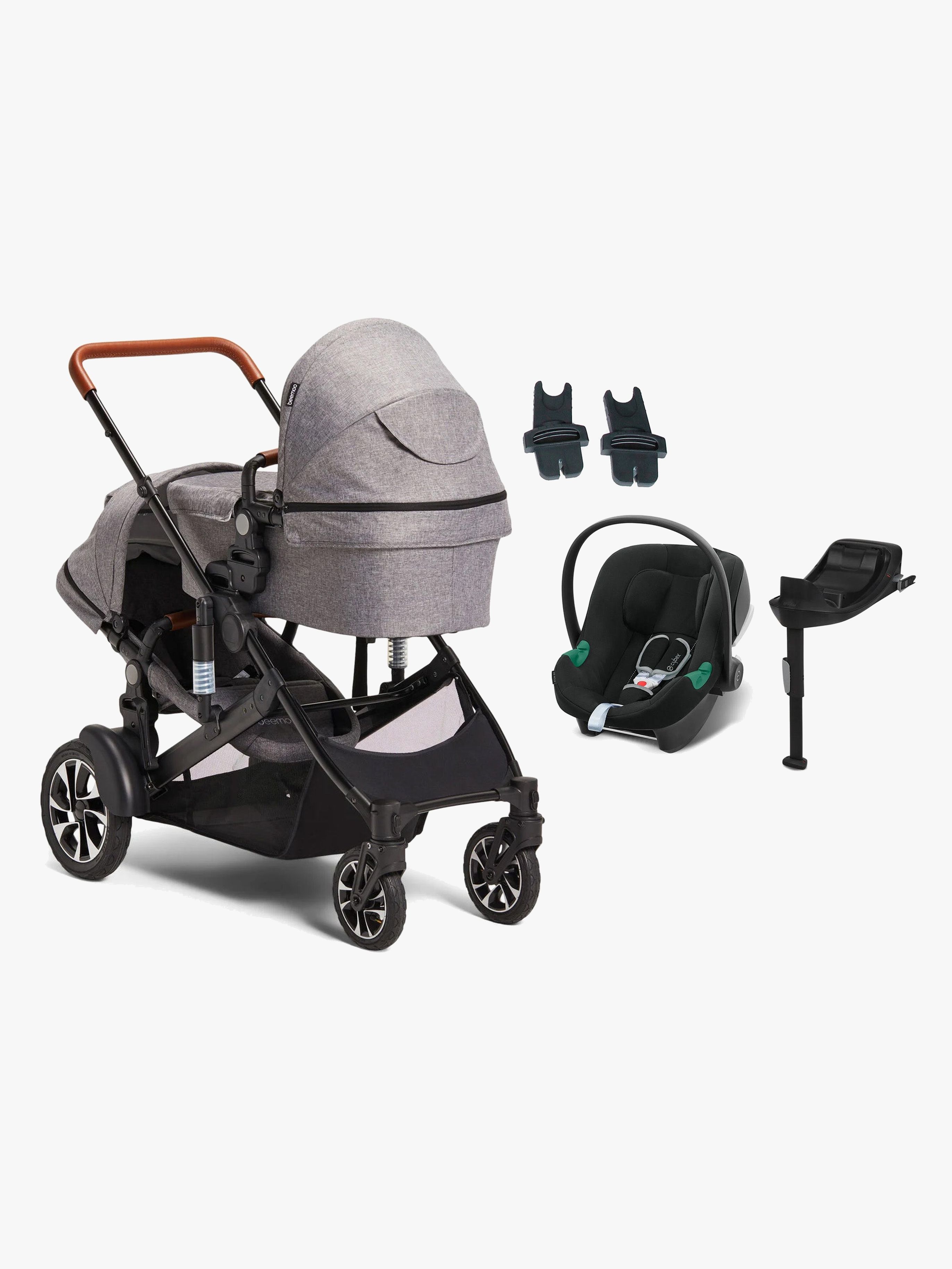 Maxi 4 Twin Geschwisterwagen inkl. Cybex Aton B2 Babyschale & Basis, Grey / Volcano Black, Doppelkinderwagen