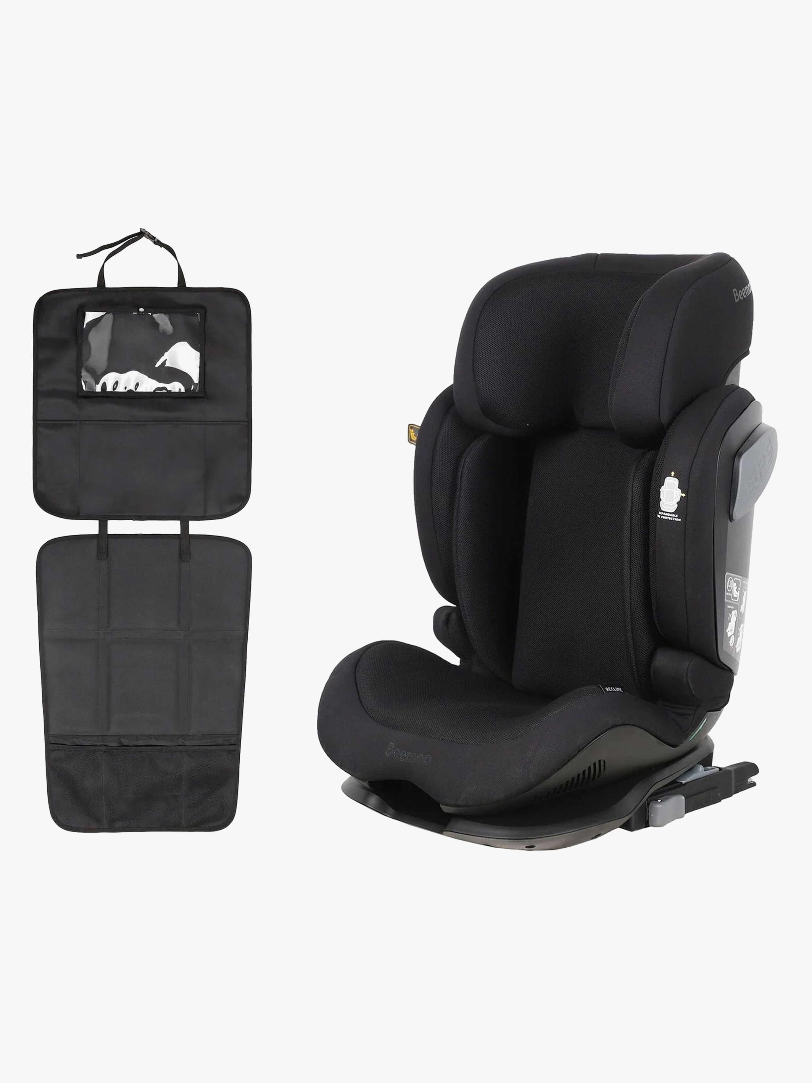 Beemoo Recline i-Size Kindersitz inkl. 3-in-1 Sitzschutz, Black Mesh