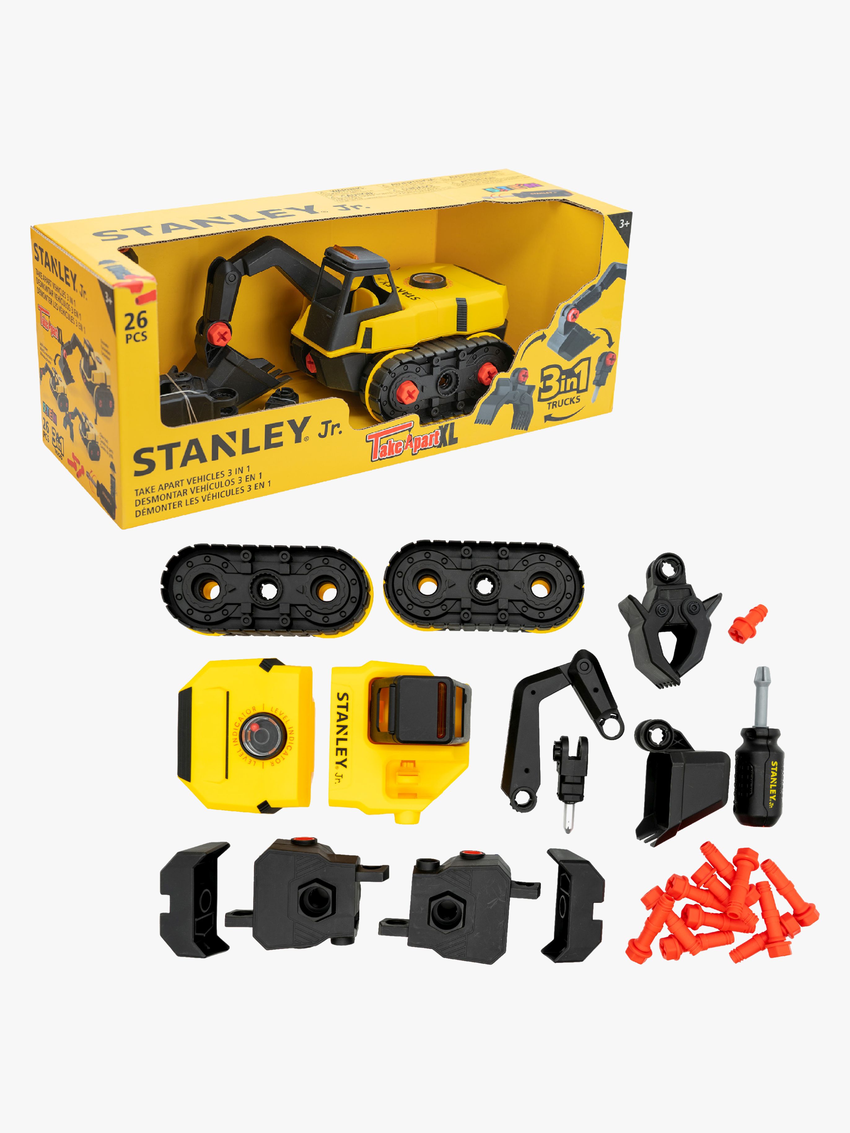 Stanley Jr. 3-in-1 Spielzeugset Bagger, Gelb