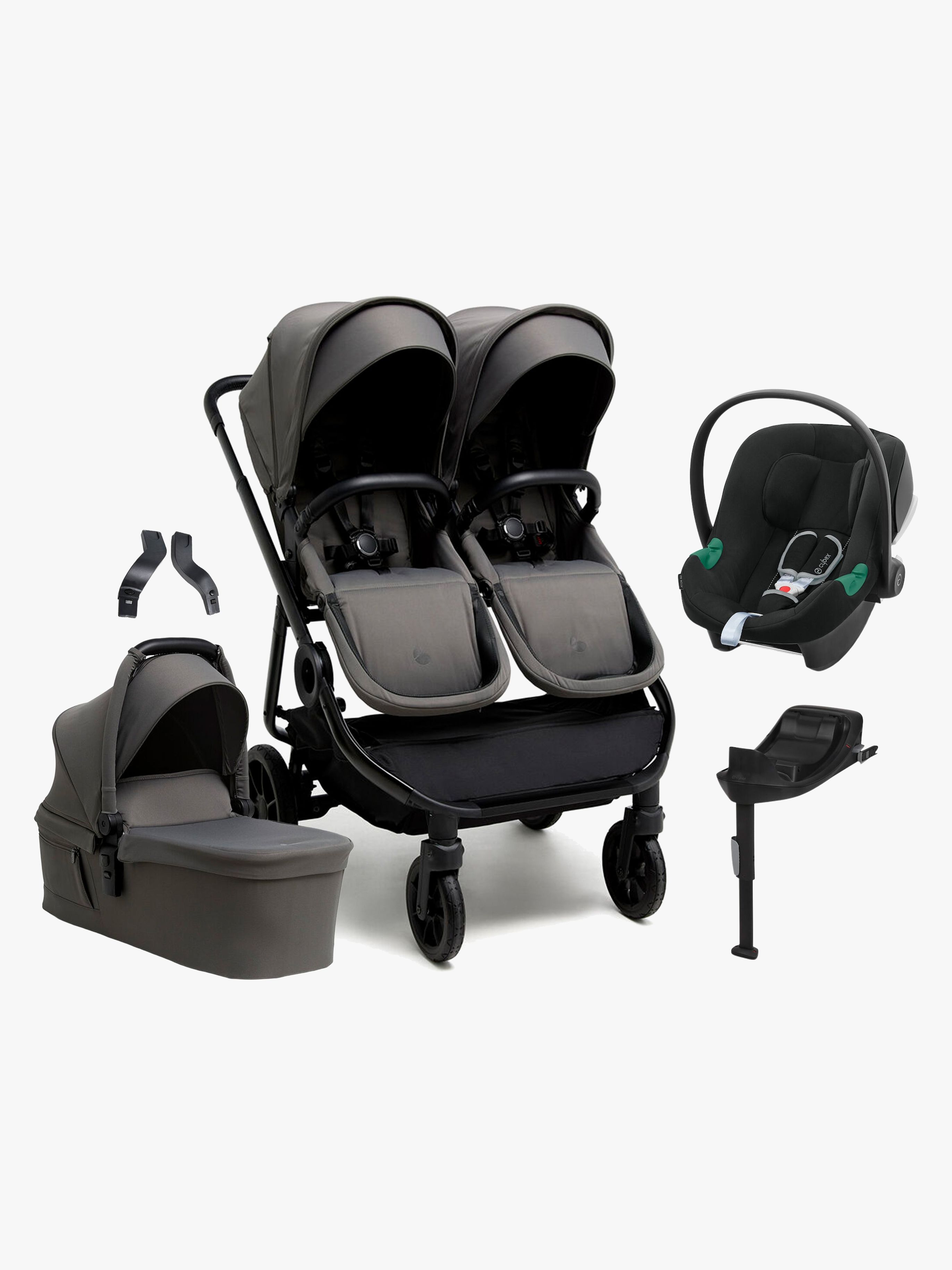 Pro Twin 2 Geschwisterwagen inkl. Cybex Aton B2 & Basis, Mocha Grey, Doppelkinderwagen