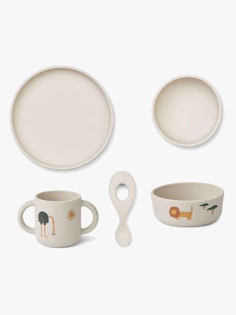 Liewood Vivi Gemustertes Geschirr-Set Silikon, Safari Sandy Mix