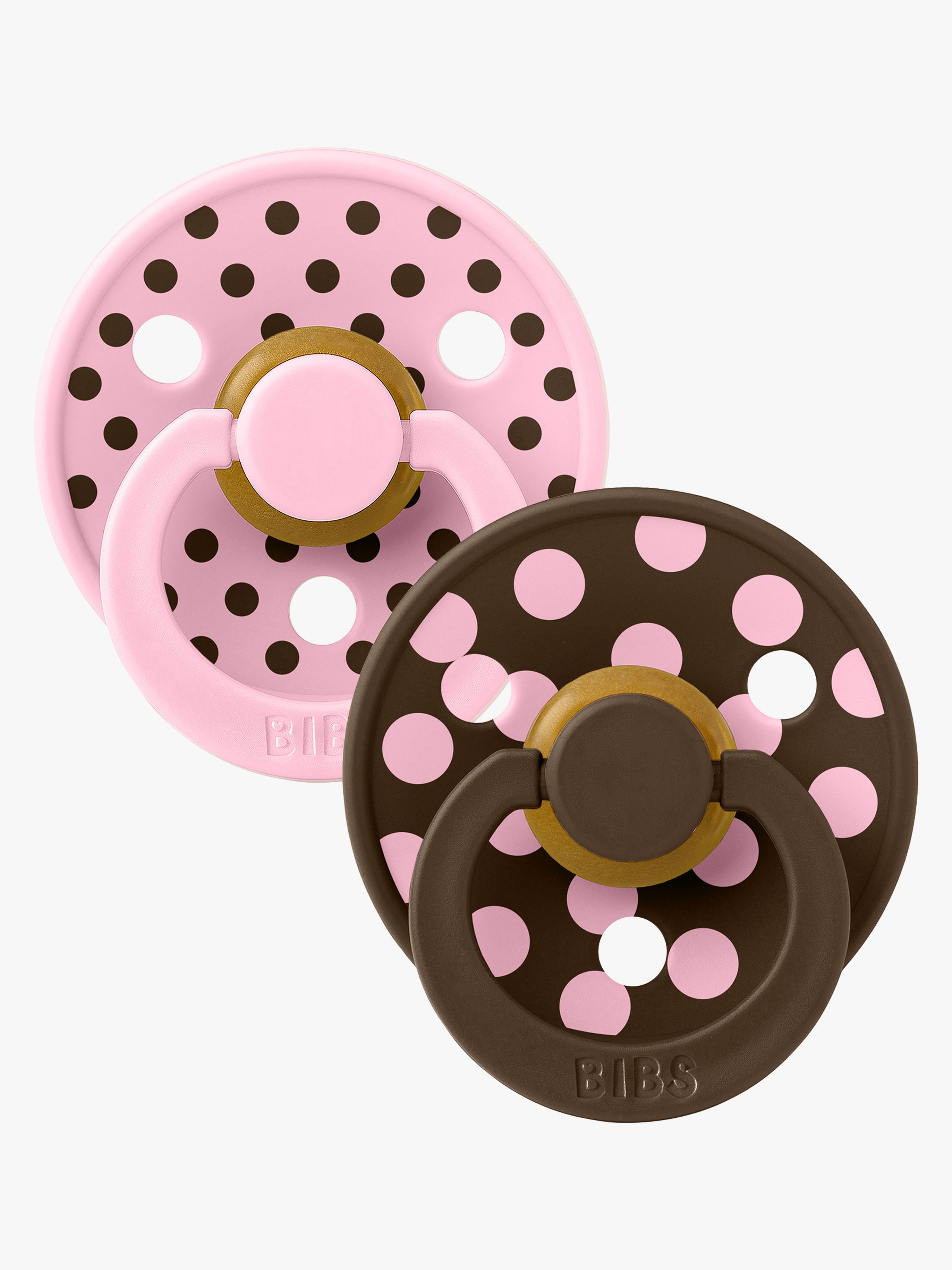 BIBS Studio Colour Polka Schnuller 2er-Pack Latex Größe 1, Baby Pink/Mocha