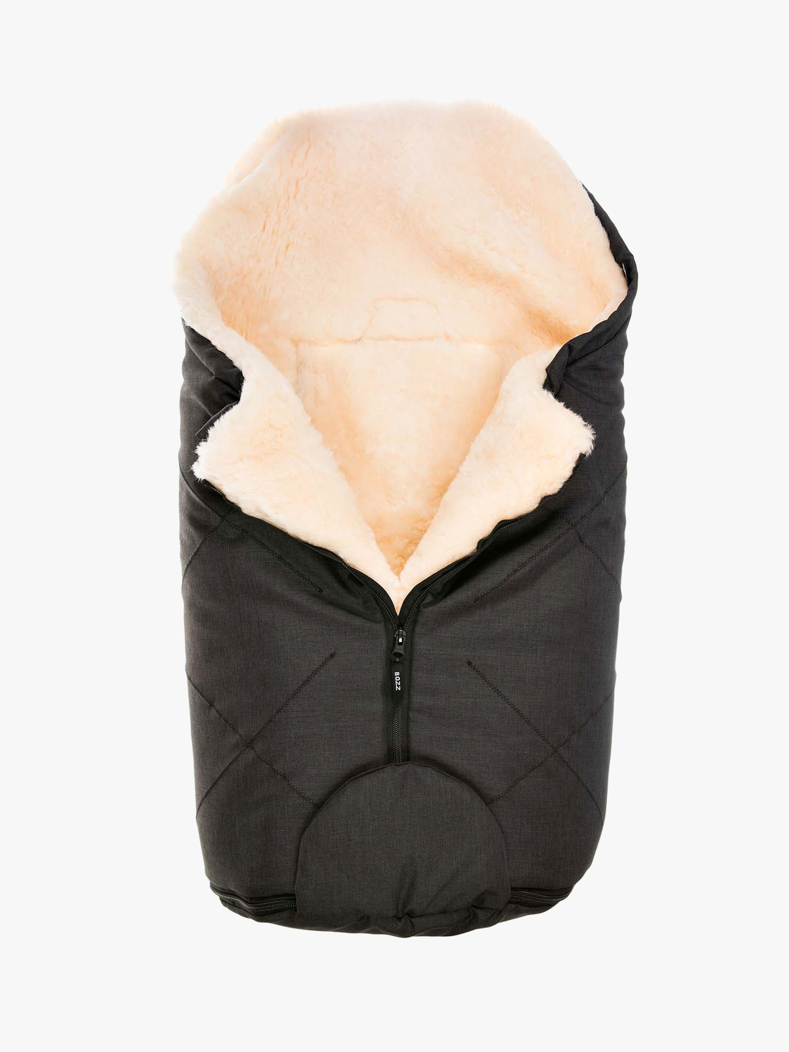 Bozz Lammfell-Fußsack Small Geschnitten, Black Melange/White