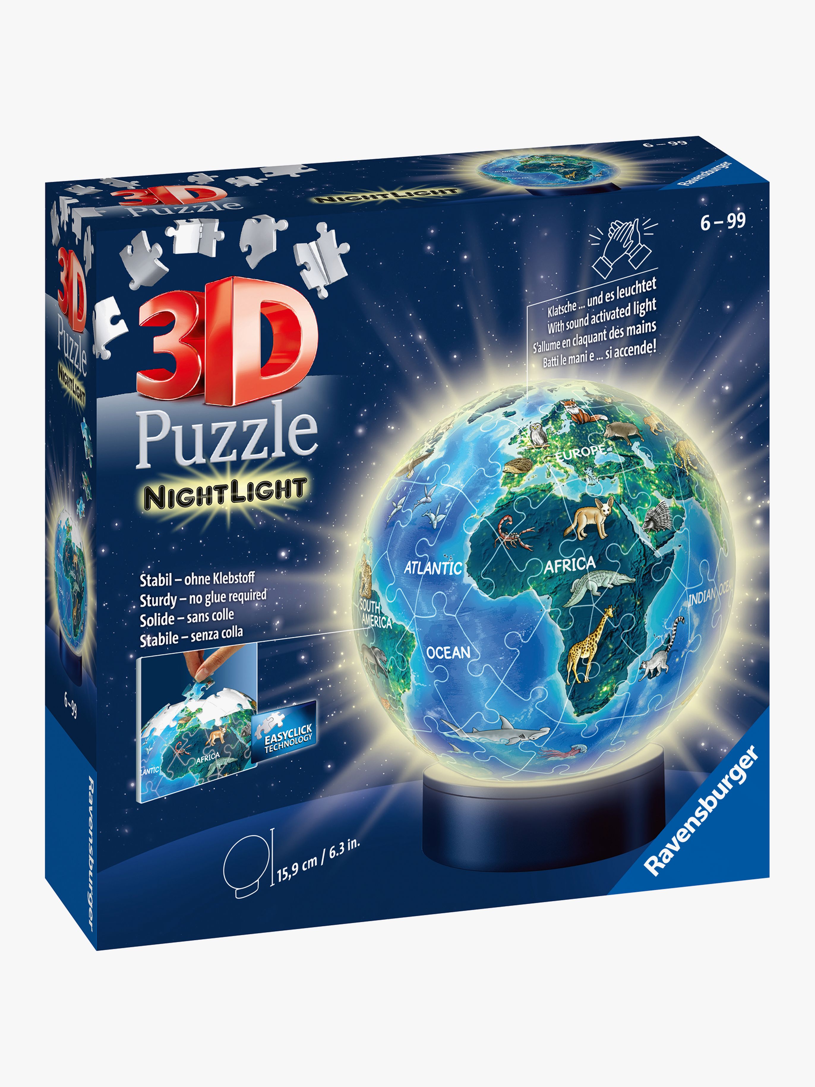 3D Puzzle Globus Tiere, Nachtlampe 72 Teile