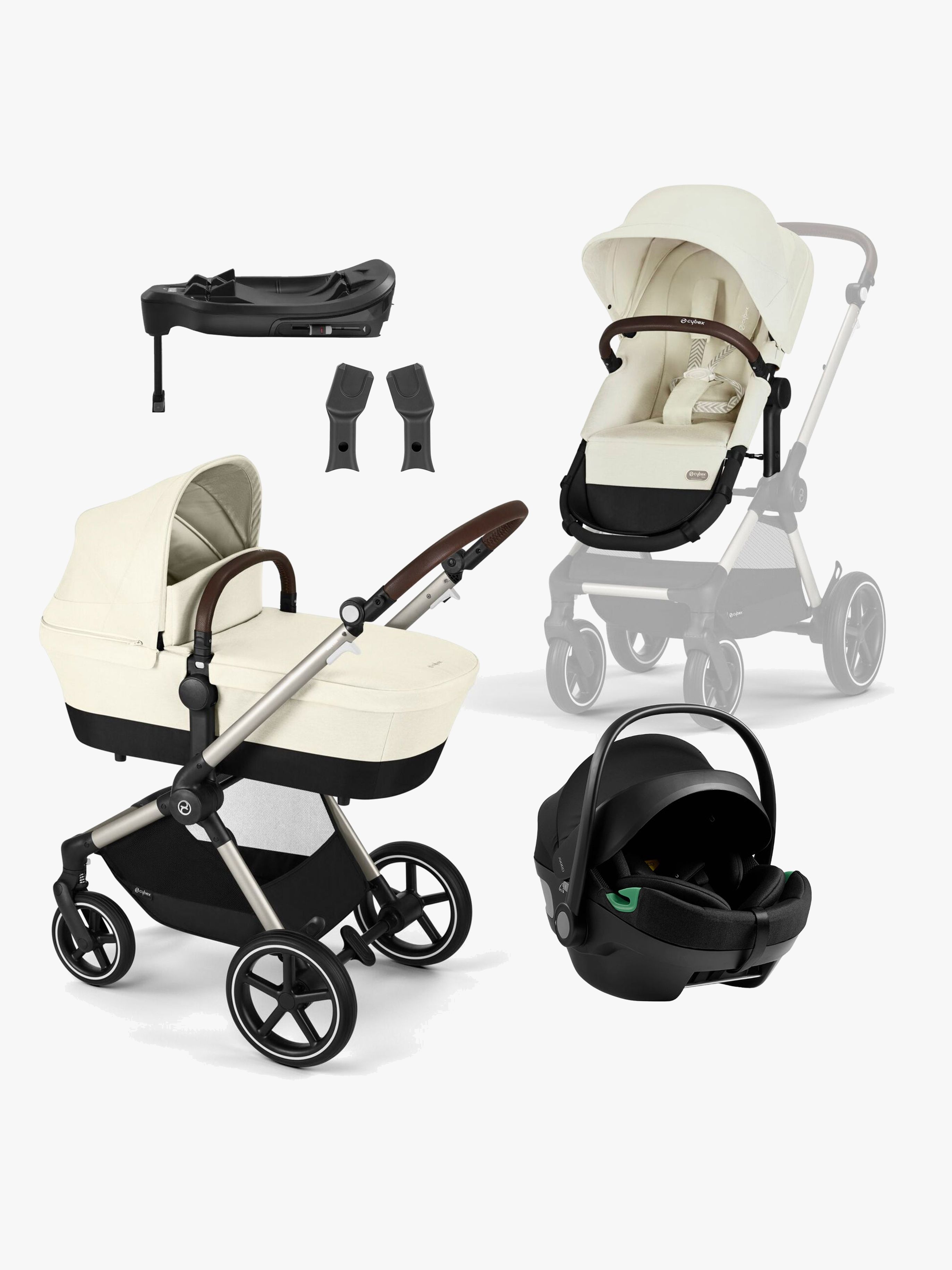 Cybex EOS Lux Kombikinderwagen inkl. Axkid GOKID Babyschale &  Basis, Seashell Beige