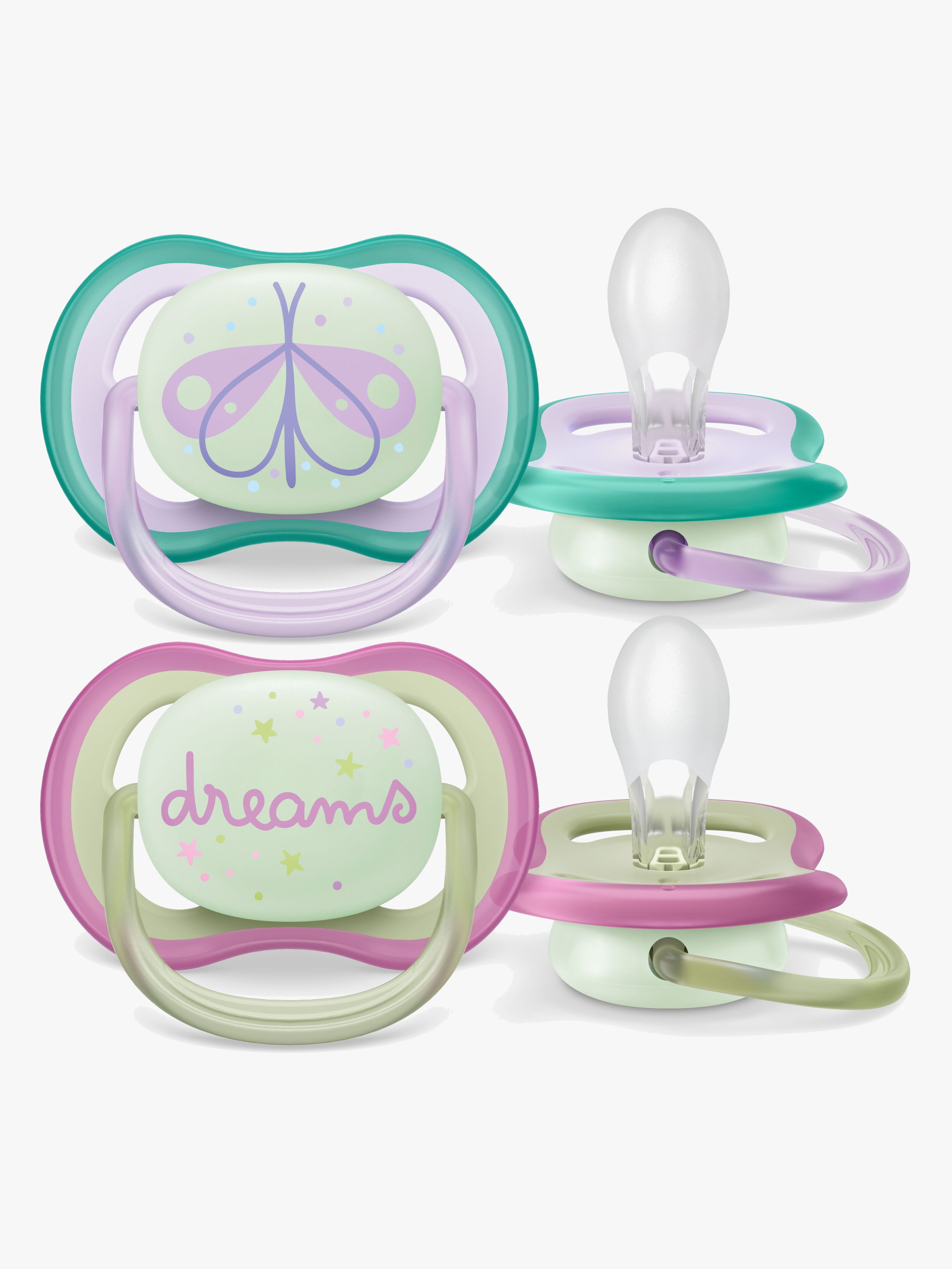 Ultra Air Night Schnuller 2er-Pack 0-6m, Grün / Lila