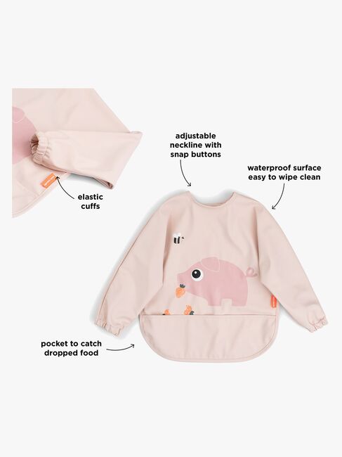 Done By Deer Tiny Farm Langärmliges Lätzchen mit Tasche, Powder