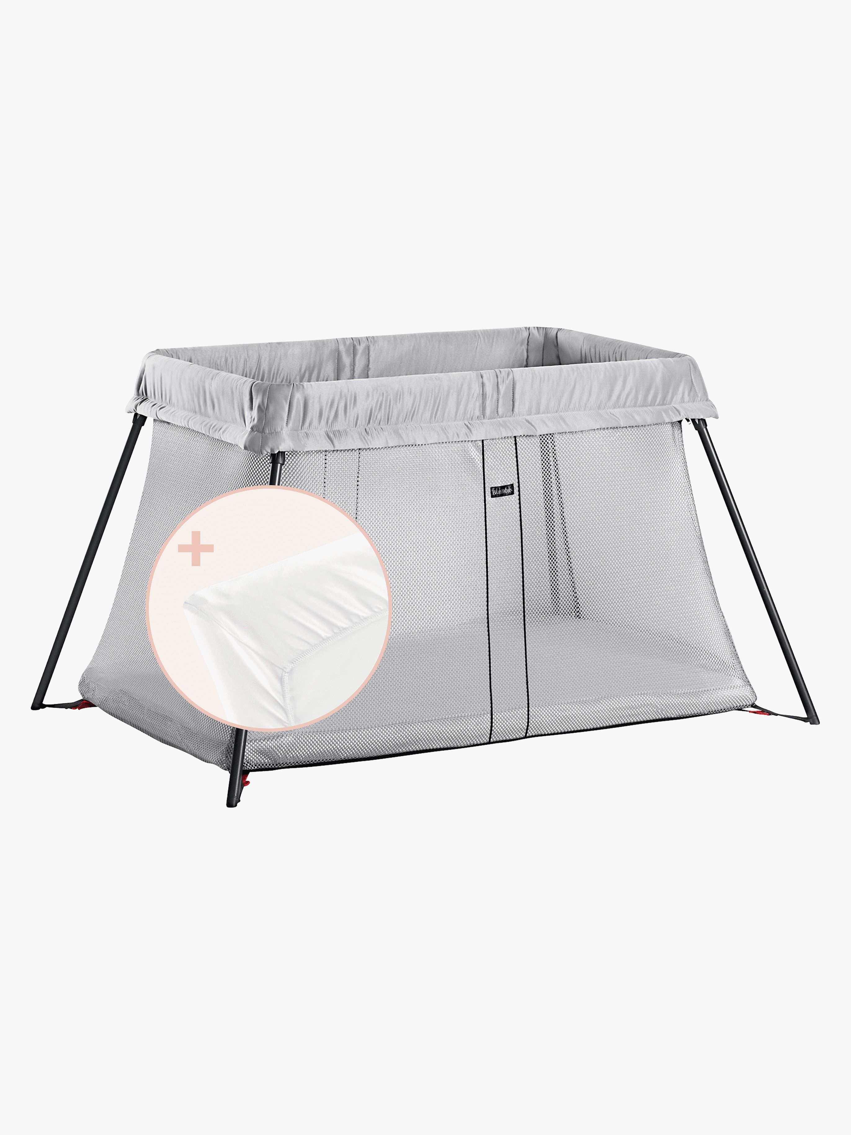 BabyBjörn Light Reisebett mit Spannbetttuch, Silber