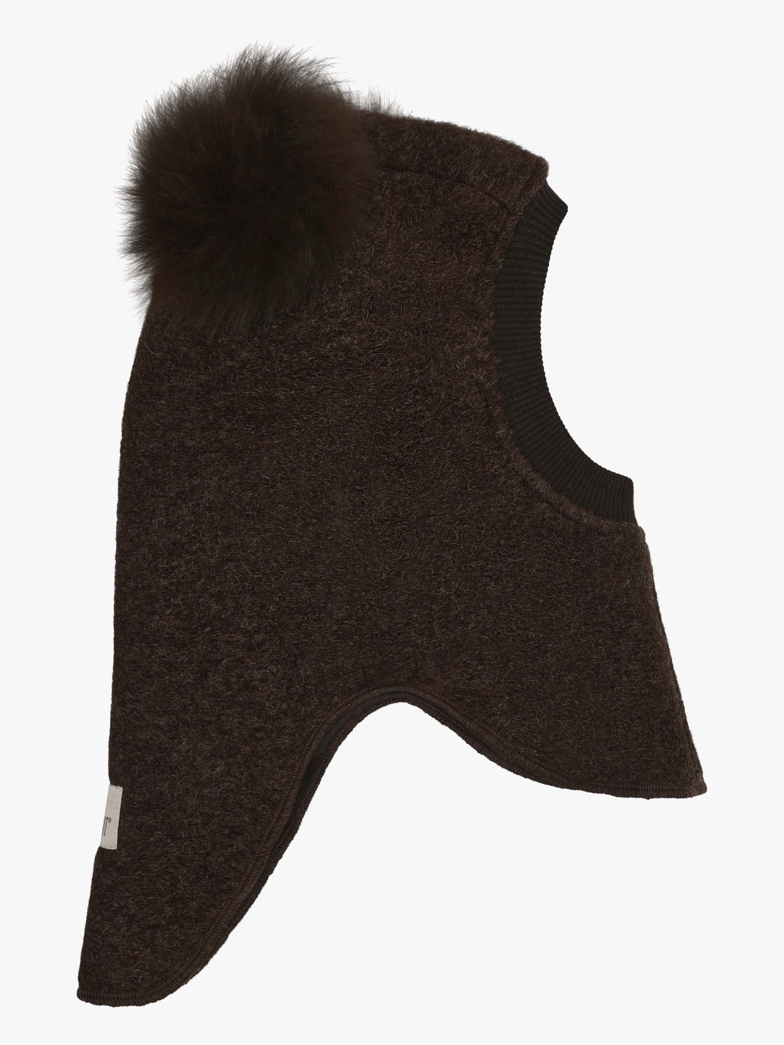 Huttelihut Woll-Schlupfmütze mit Bommeln Alpaka, Dark Brown Melange, 48