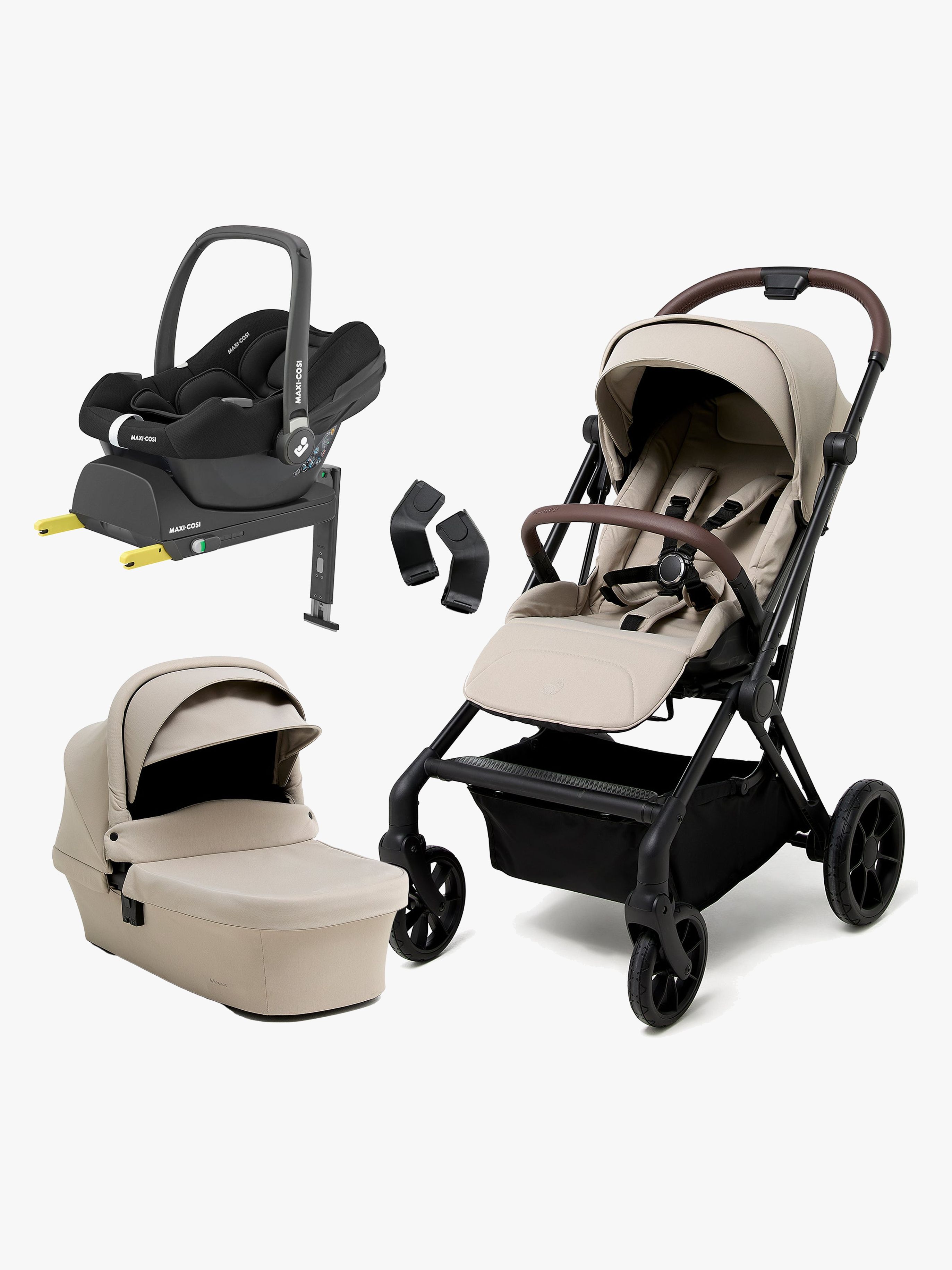 Beemoo Pro Twist Kombikinderwagen inkl. MaxiCosi CabrioFix Babyschale & Basis, Latte Beige/Essential Black
