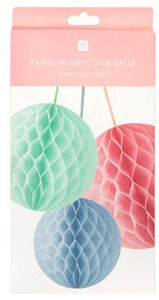 TalkingTables Honeycomb Papierdekorationen 3er-Pack, Pastellfarben