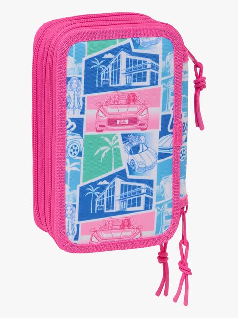 Barbie Gefülltes Dreifach-Federmäppchen 37 Teile, Blau/Pink