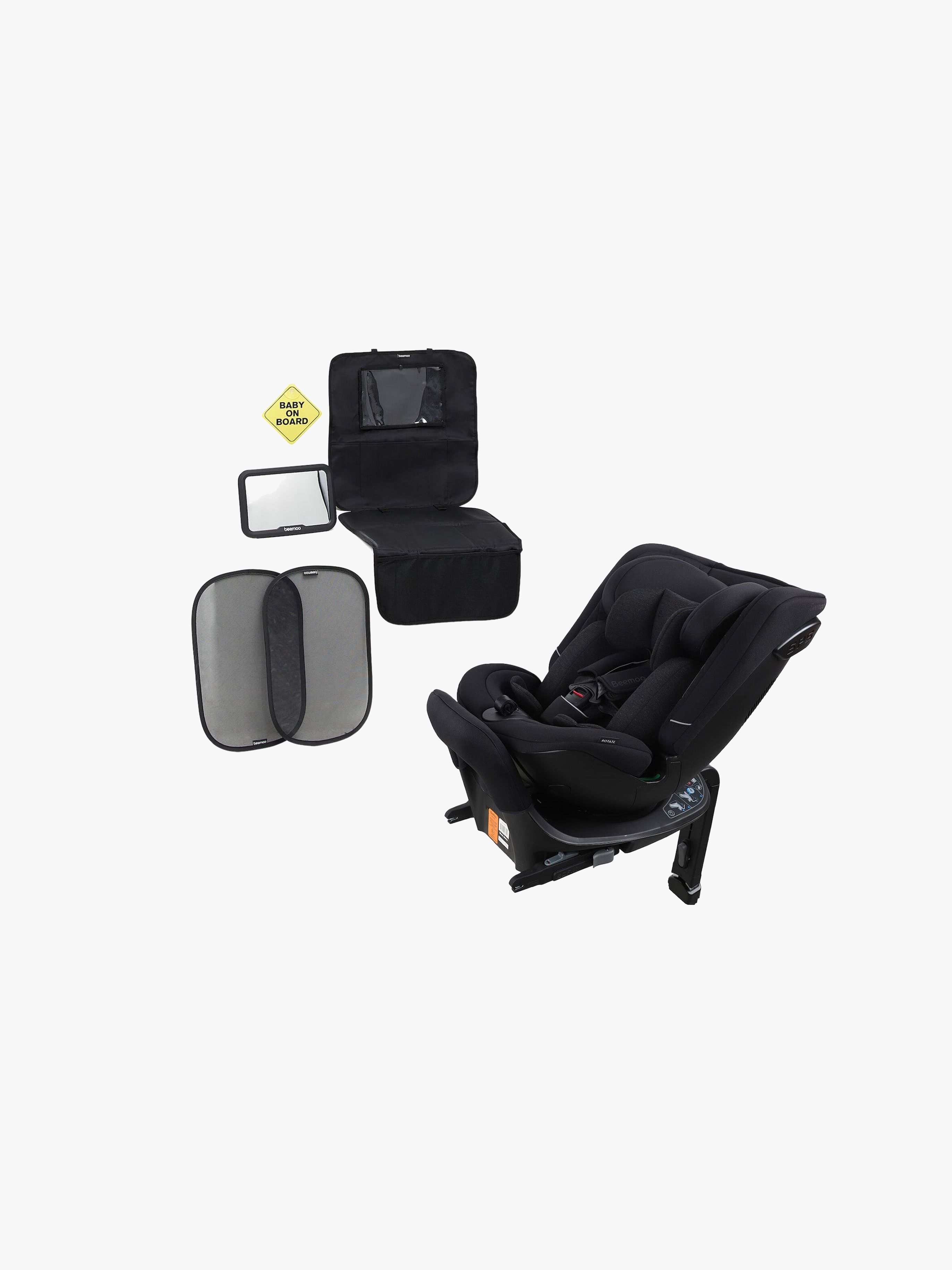 Beemoo Rotate i-Size Wendbarer Kindersitz inkl. Zubehörpaket, Black Stone