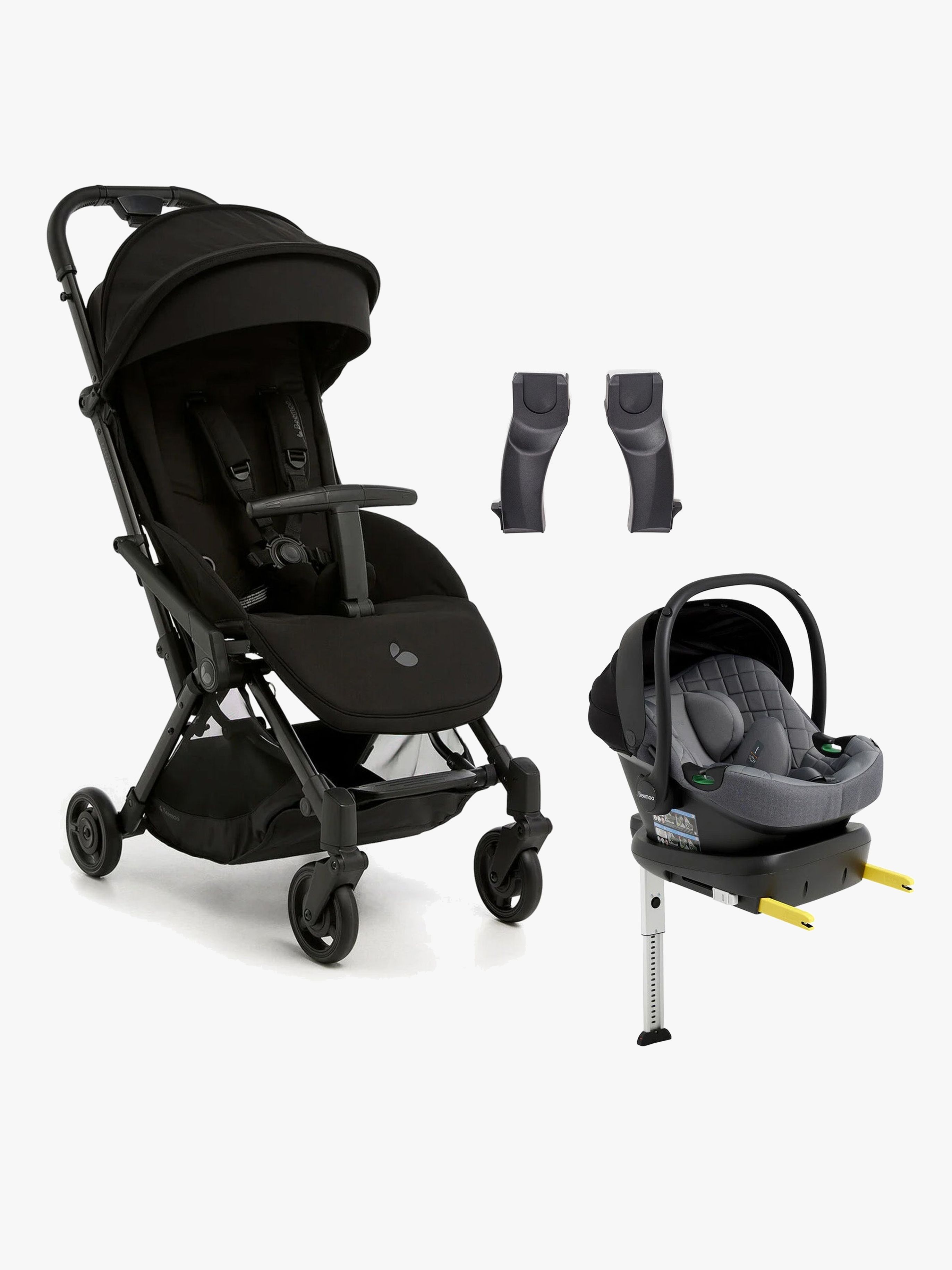 Beemoo Easy Fly Lux 4 Buggy inkl. Route i-Size Babyschale & Basis, Jet Black/Mineral Grey