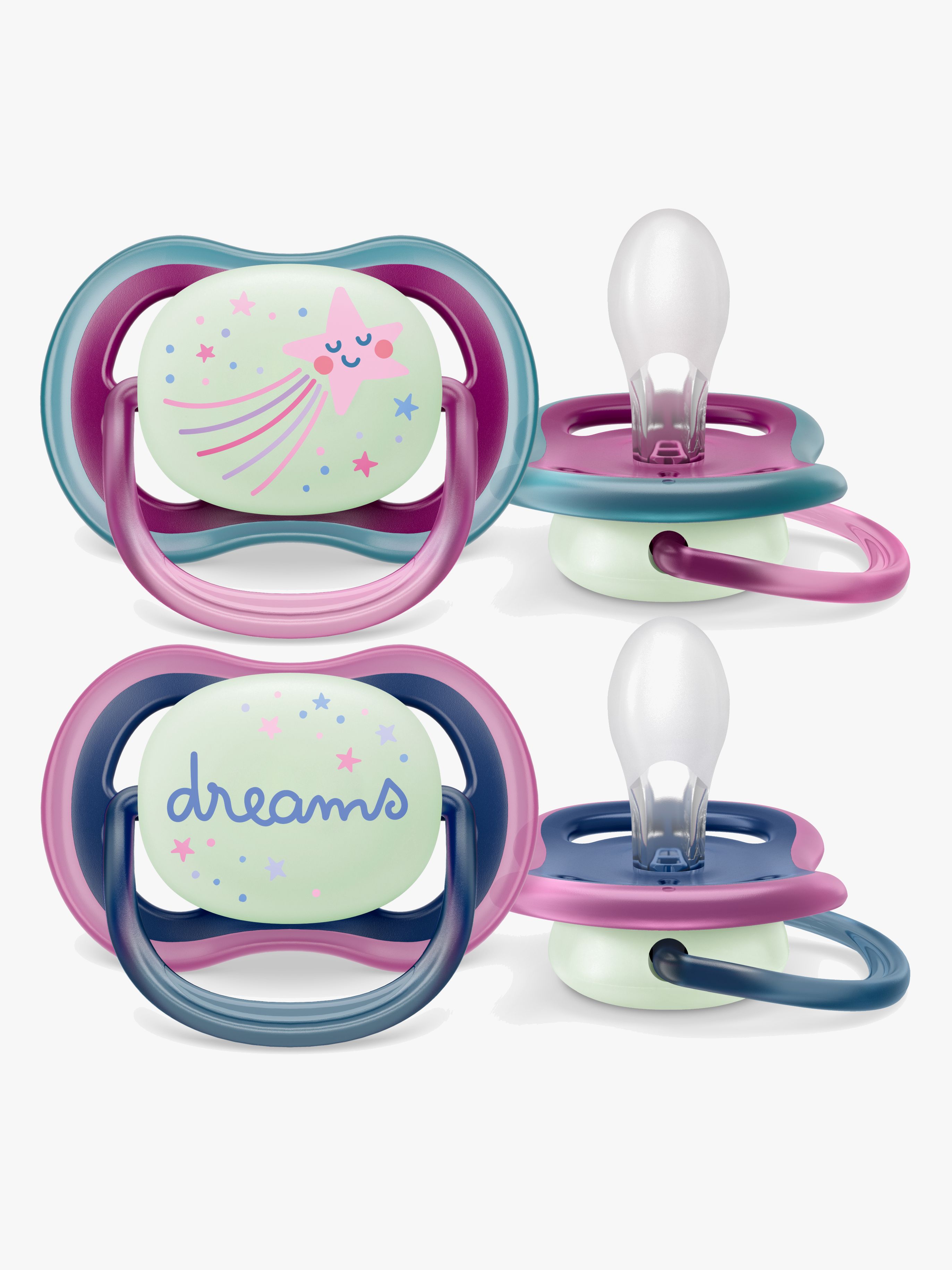 Philips Avent Ultra Air Night Schnuller 2er-Pack 6-18m, Lila/Pink