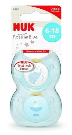 NUK Baby Blue 6-18 Monate Schnuller 2er-Pack, Latex