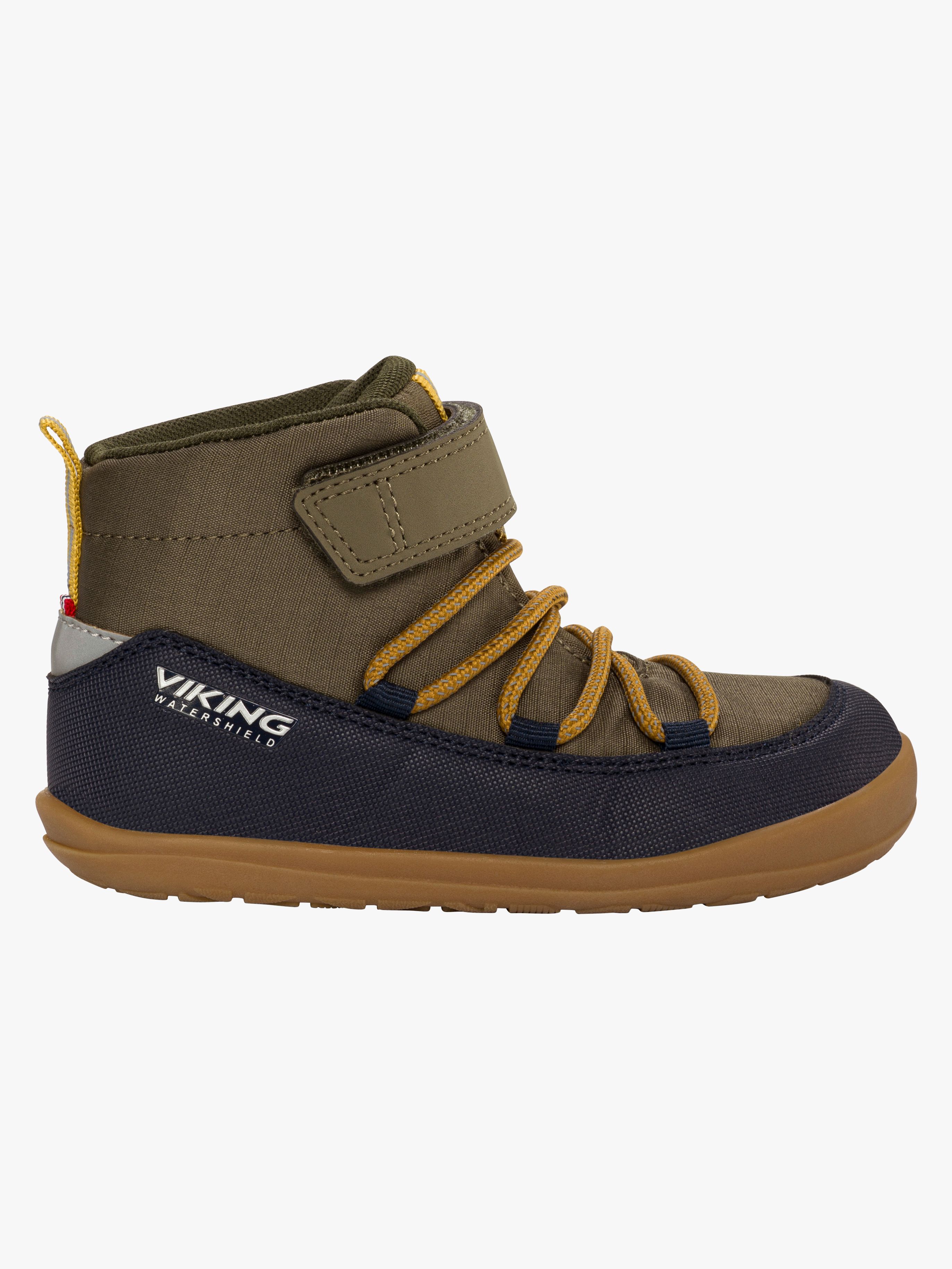 Viking Birch Barefoot 1V Mid Wasserdichte Kinder Sneaker, Navy/Olive, 28, Kinderschuhe