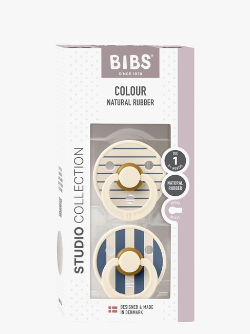 BIBS Studio Colour Schnuller 2er-Pack Latex Größe 1 Rund, Pin/Ivory Steel Blue Mix