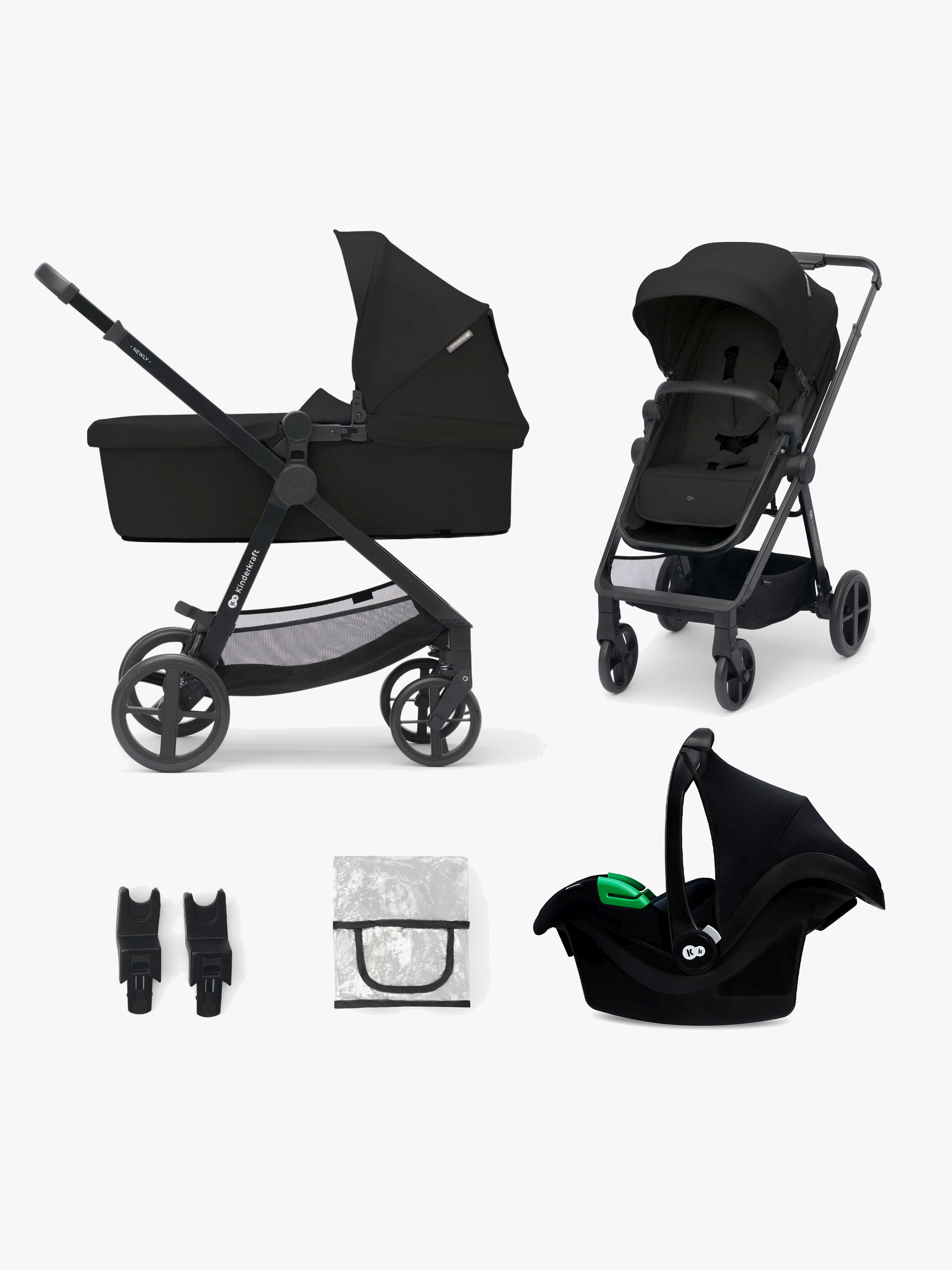 3-i-1 NEWLY Kombikinderwagen Travelsystem, Classic Black, Kinderwagen, 2 in 1
