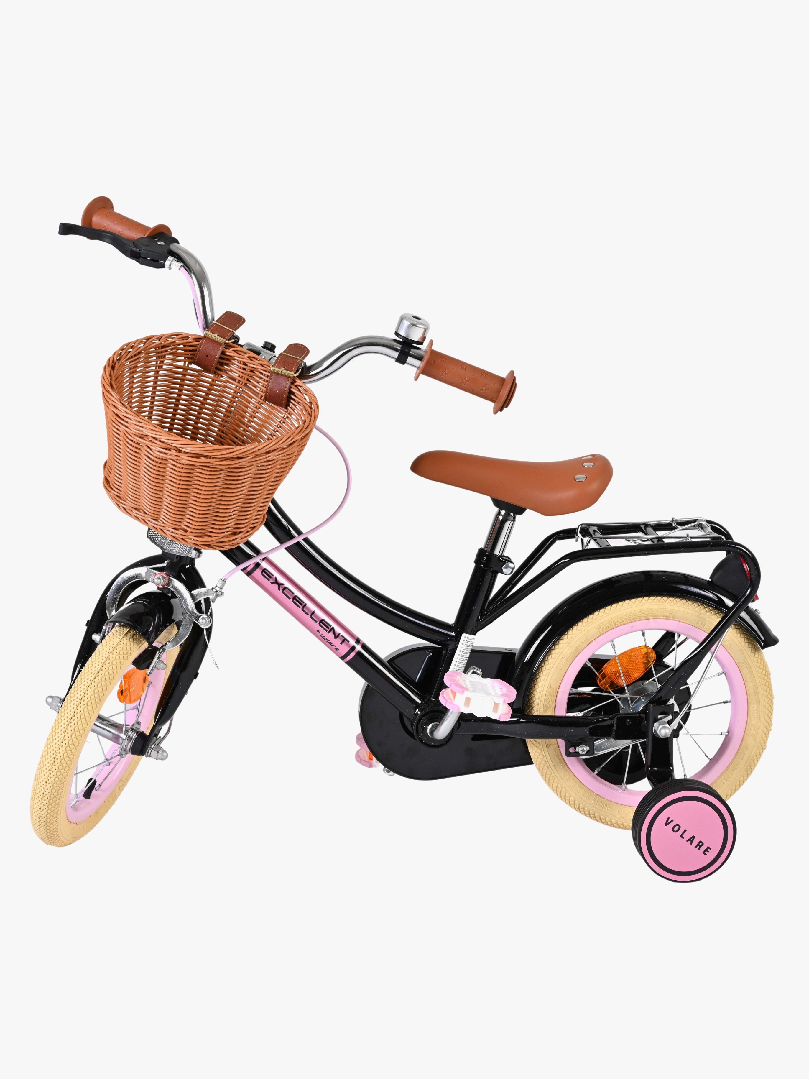 Volare Excellent Kinderfahrrad mit Korb 12 Zoll, Schwarz