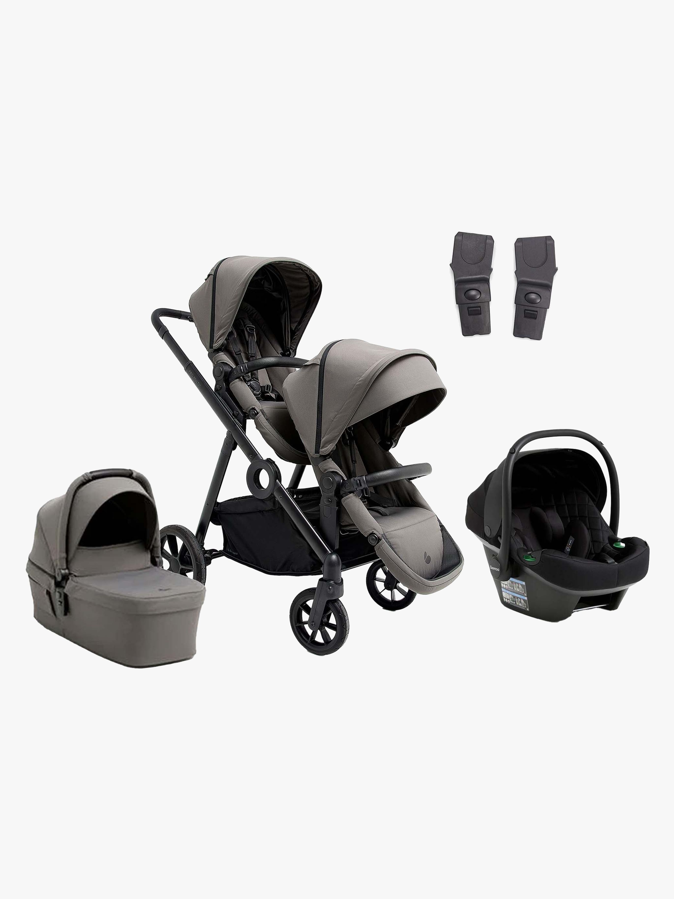 Pro Multi 2 Geschwisterwagen inkl. Route i-Size Babyschale, Mocha Grey / Black Stone, Doppelkinderwagen