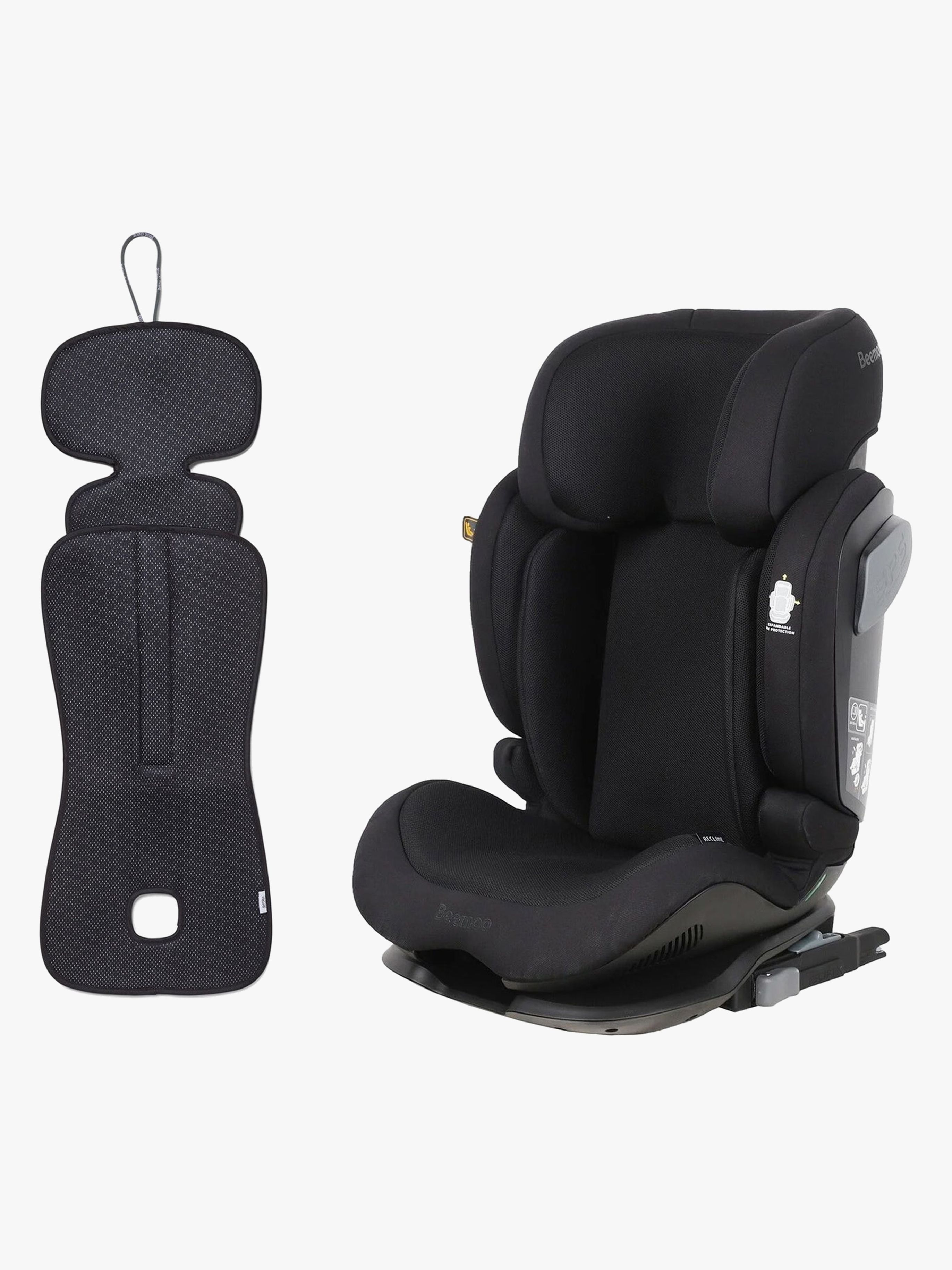 Beemoo Recline i-Size Kindersitz inkl. Ventilierendem Sitzpolster, Black Mesh/Antracit