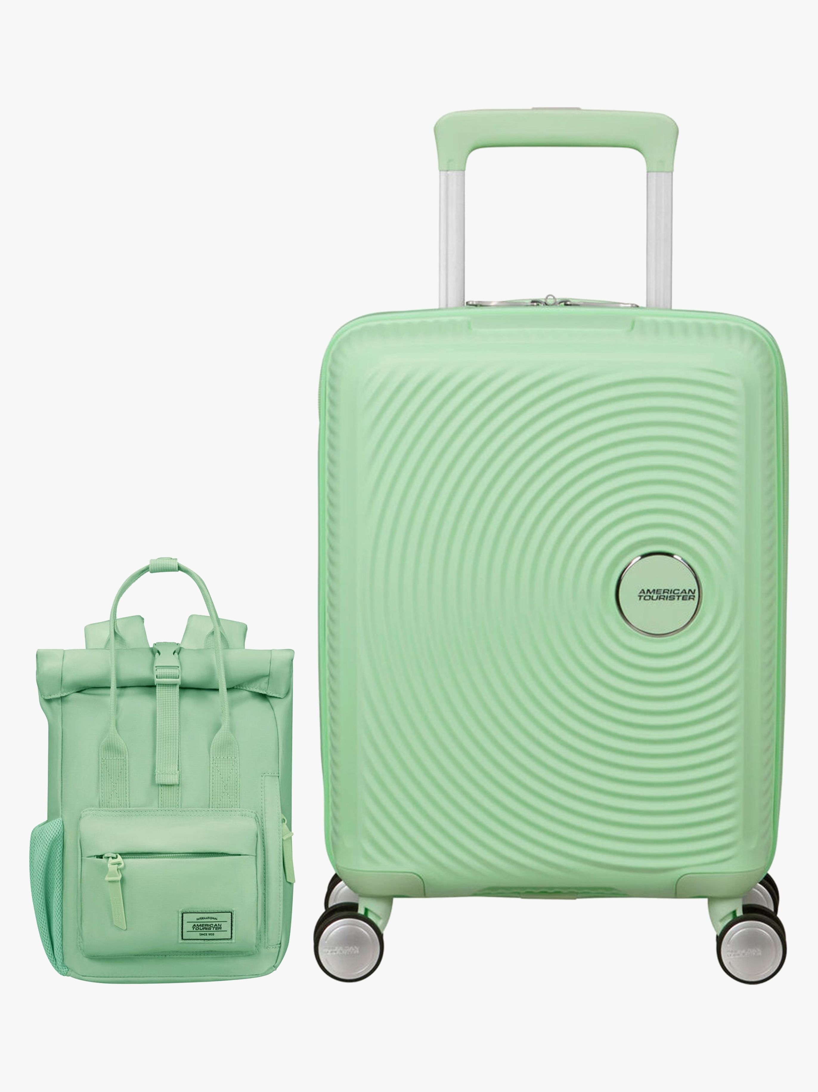 American Tourister Soundbox Mini Reisekoffer 22L &  Urban Groove City Kinder Rucksack 7L, Pastel Green