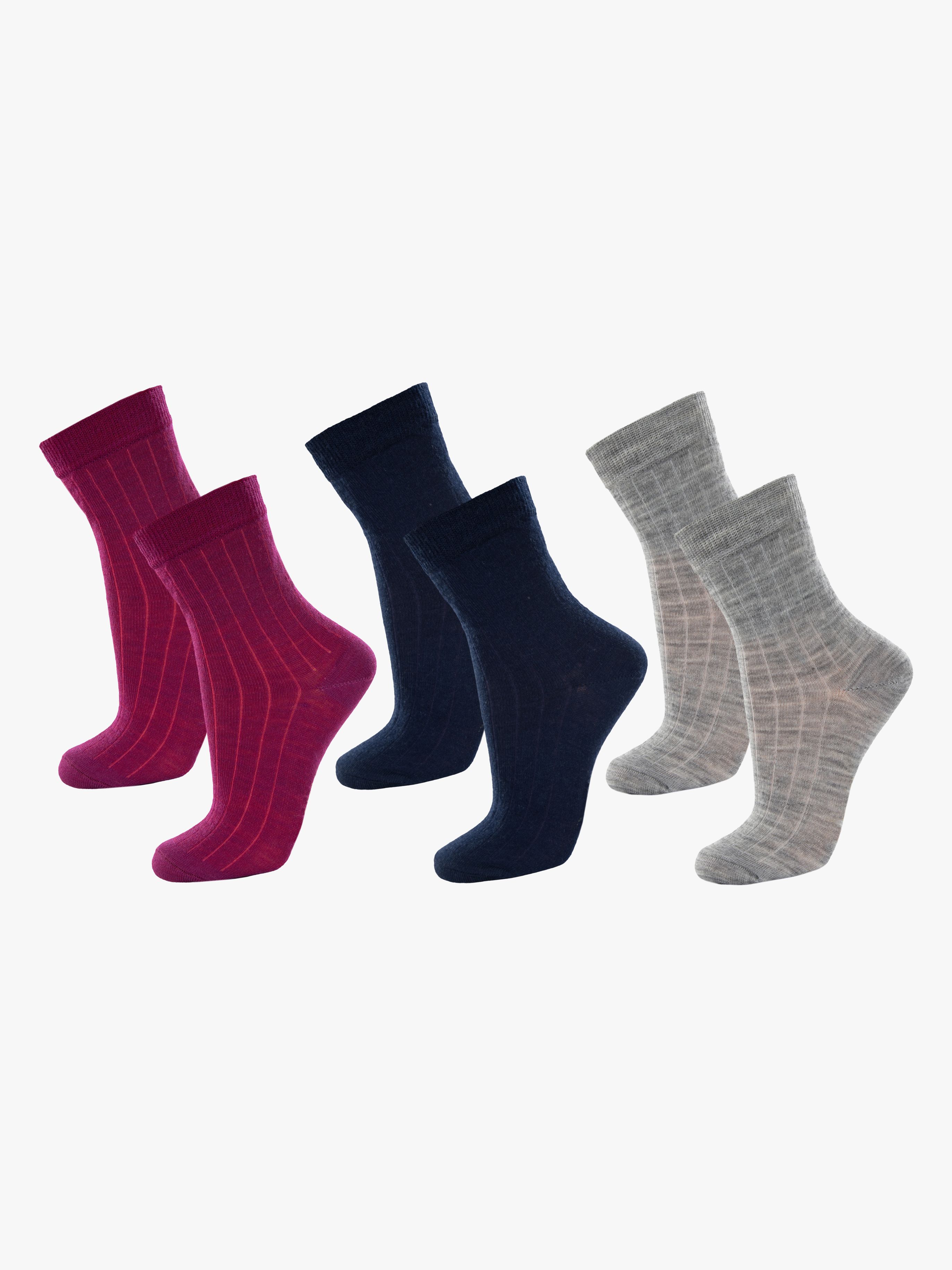 Janus Dünne Wollsocken Merinomix 3er-Pack, Dark purple, 16-19