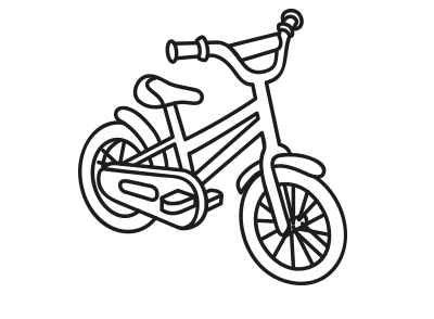 Illustration eines Kinderfahrrads in Schwarz-Weiß.