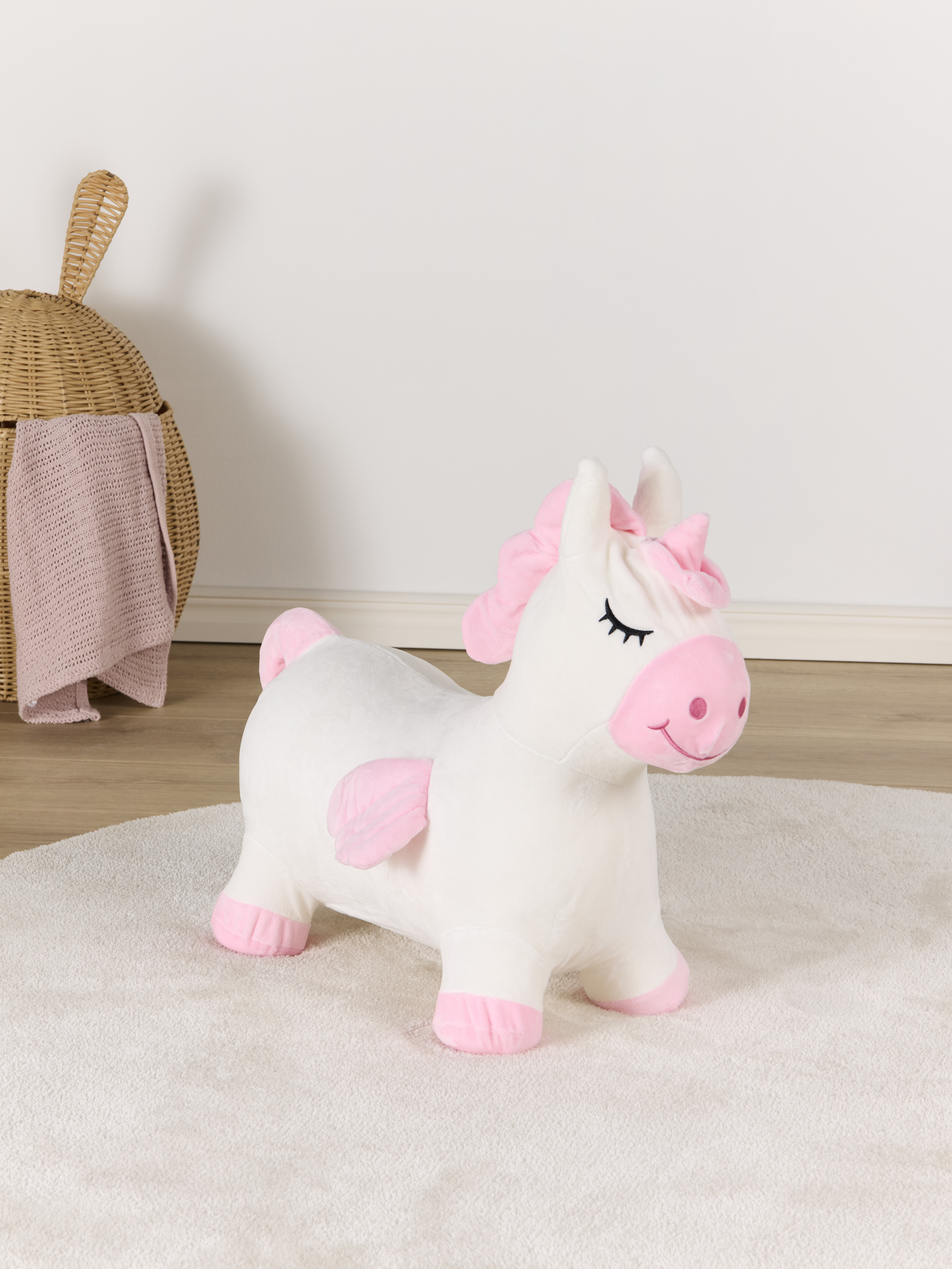 Hüpftier Einhorn mit Plüschbezug, Weiß