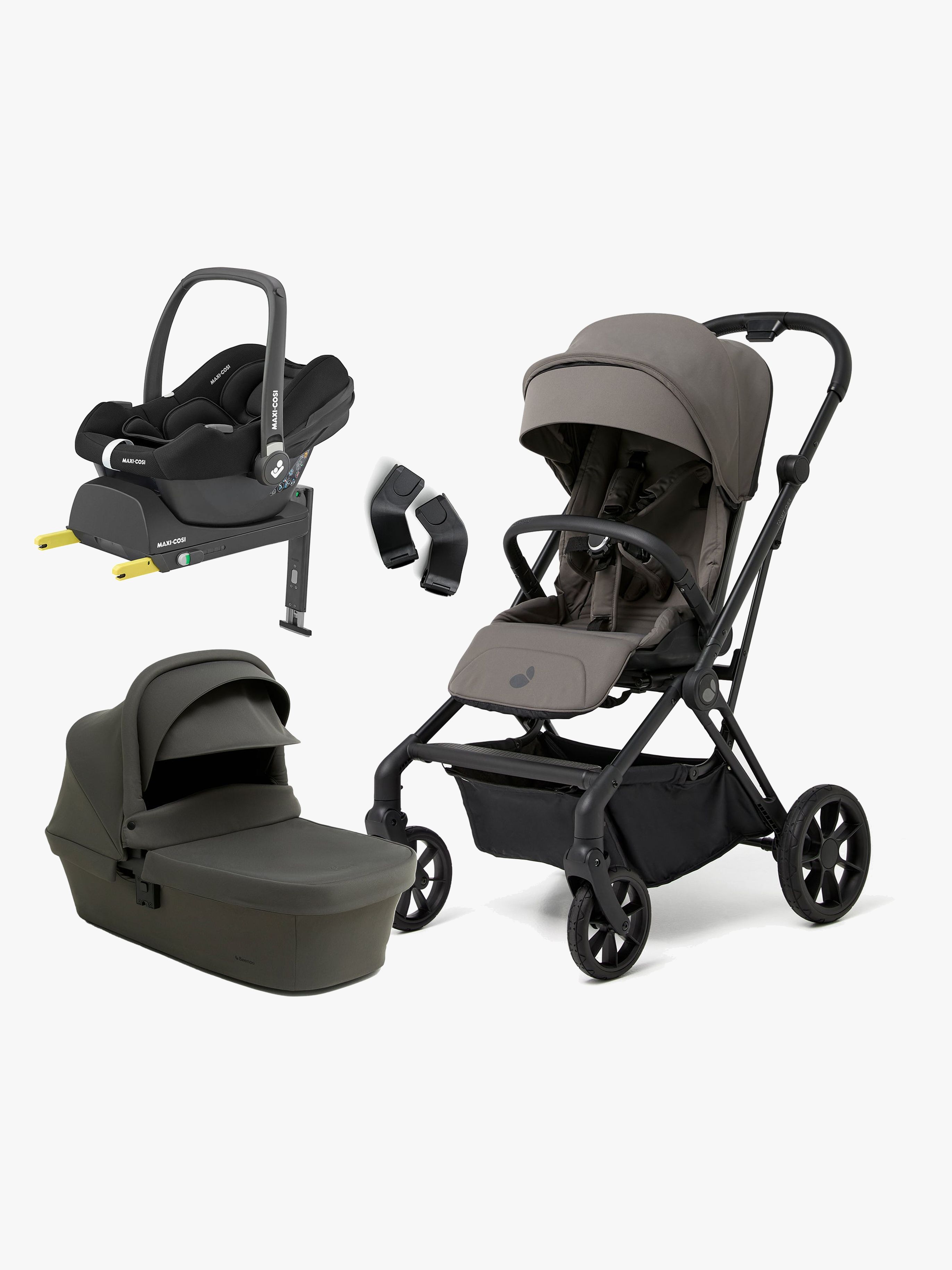 Beemoo Pro Twist Kombikinderwagen inkl. MaxiCosi CabrioFix Babyschale &  Basis, Mocha Grey/Essential Black