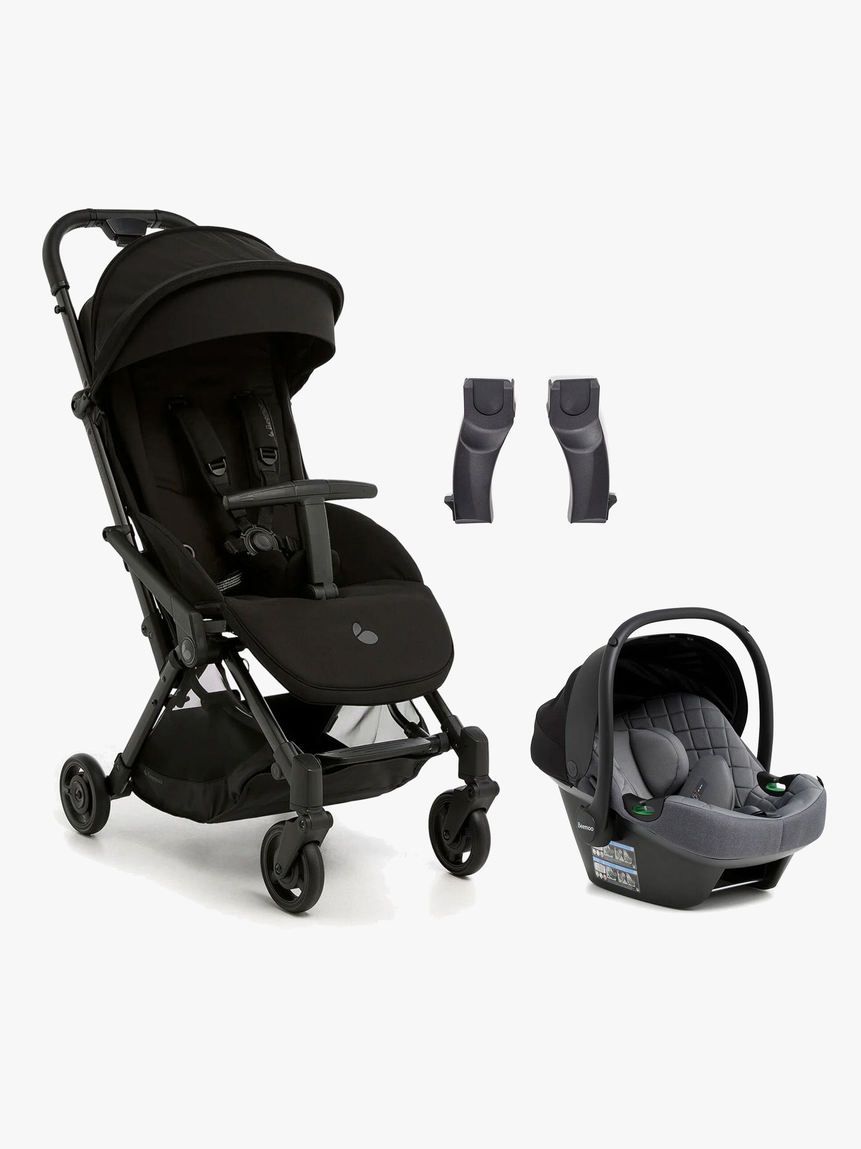 Beemoo Easy Fly Lux 4 Buggy inkl. Route i-Size Babyschale, Jet Black/Mineral Grey
