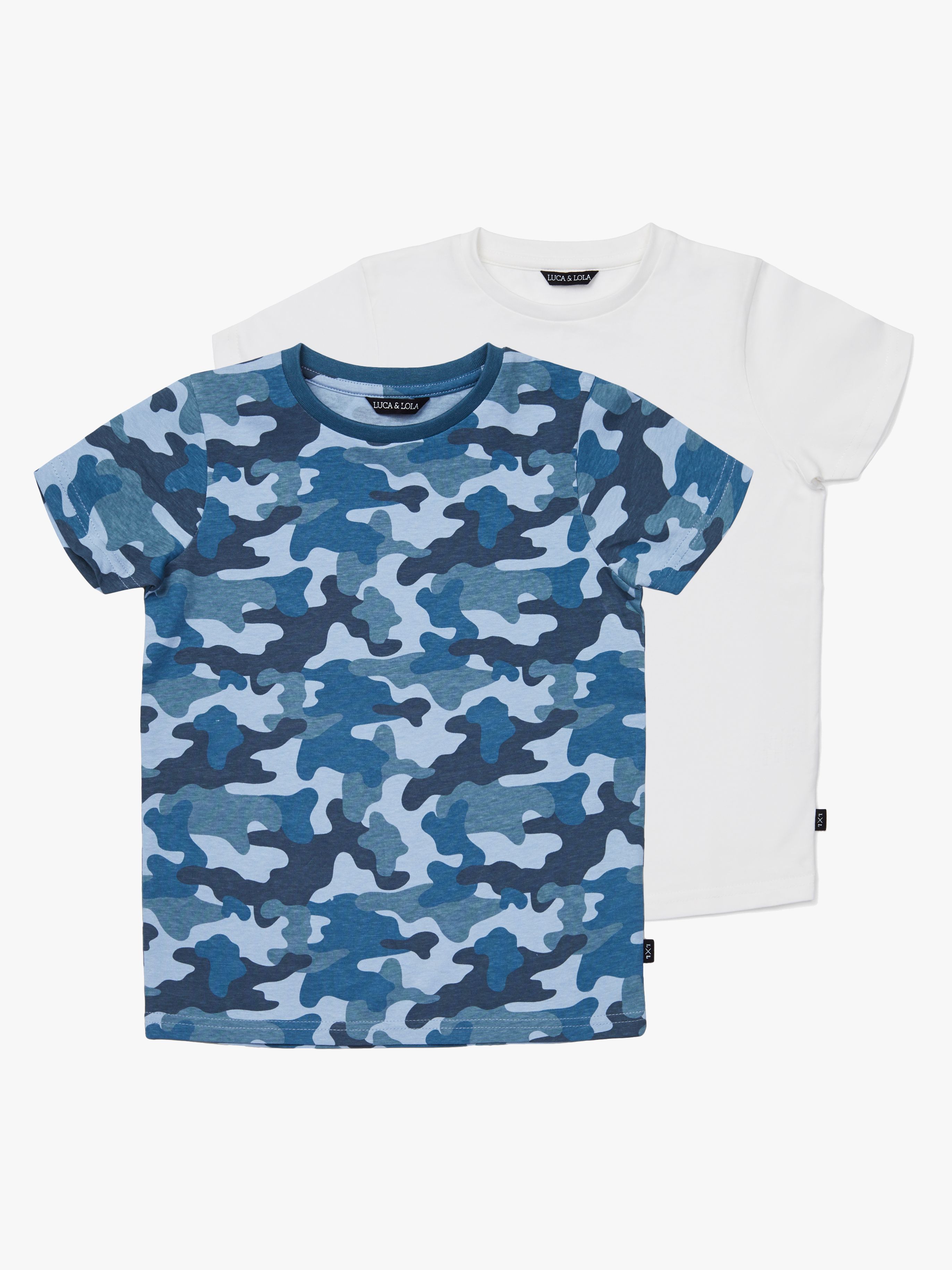 Luca &  Lola San Marino T-Shirt 2er-Pack, Blue Camouflage/White 110–116