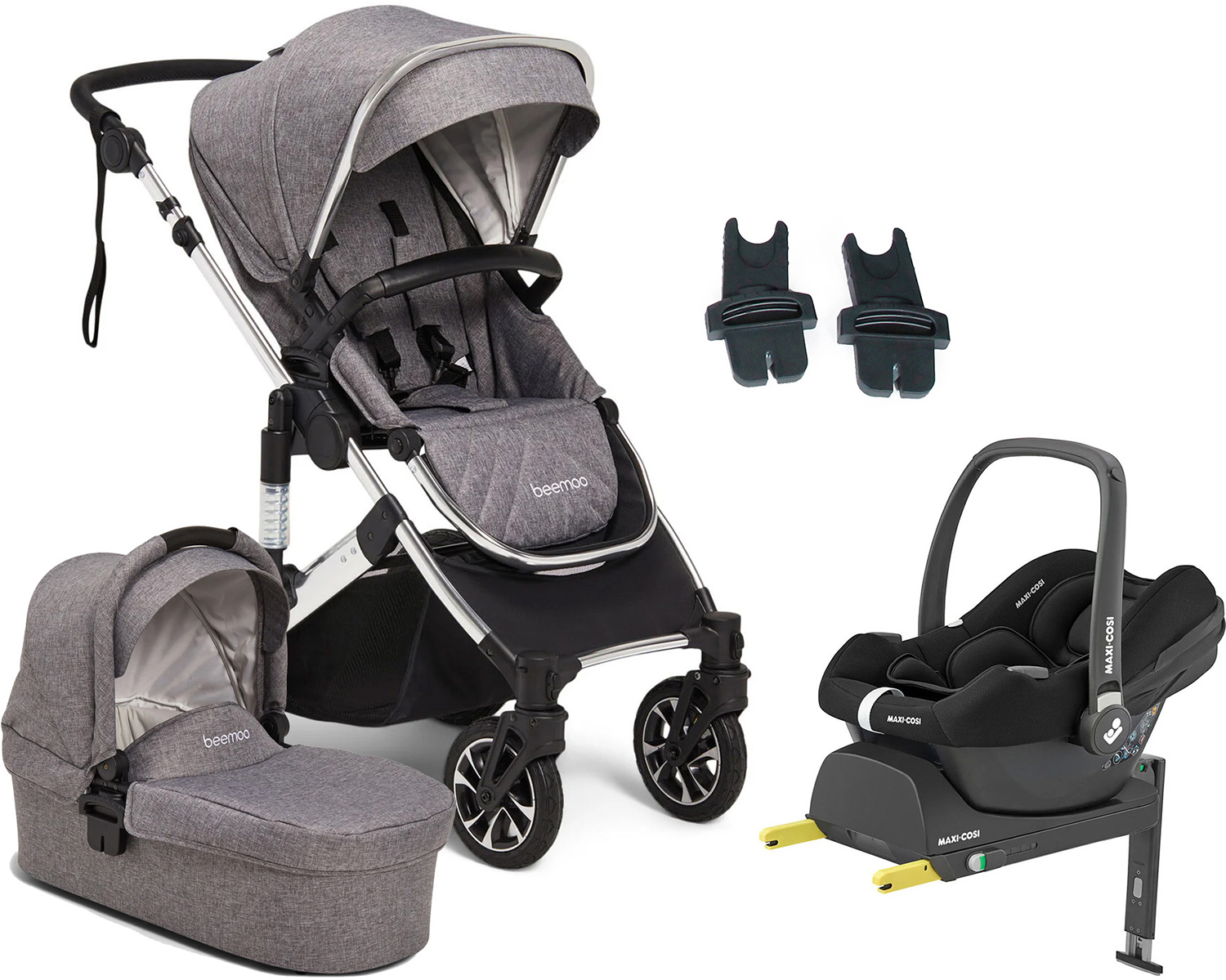 Beemoo Maxi 4 Kombikinderwagen, inkl. Maxi-Cosi CabrioFix i-Size &  Basis, Grey/Silver