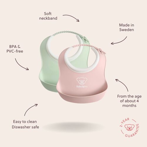 BabyBjörn Lätzchen Klein 2er Pack, Powder Green/Powder Pink
