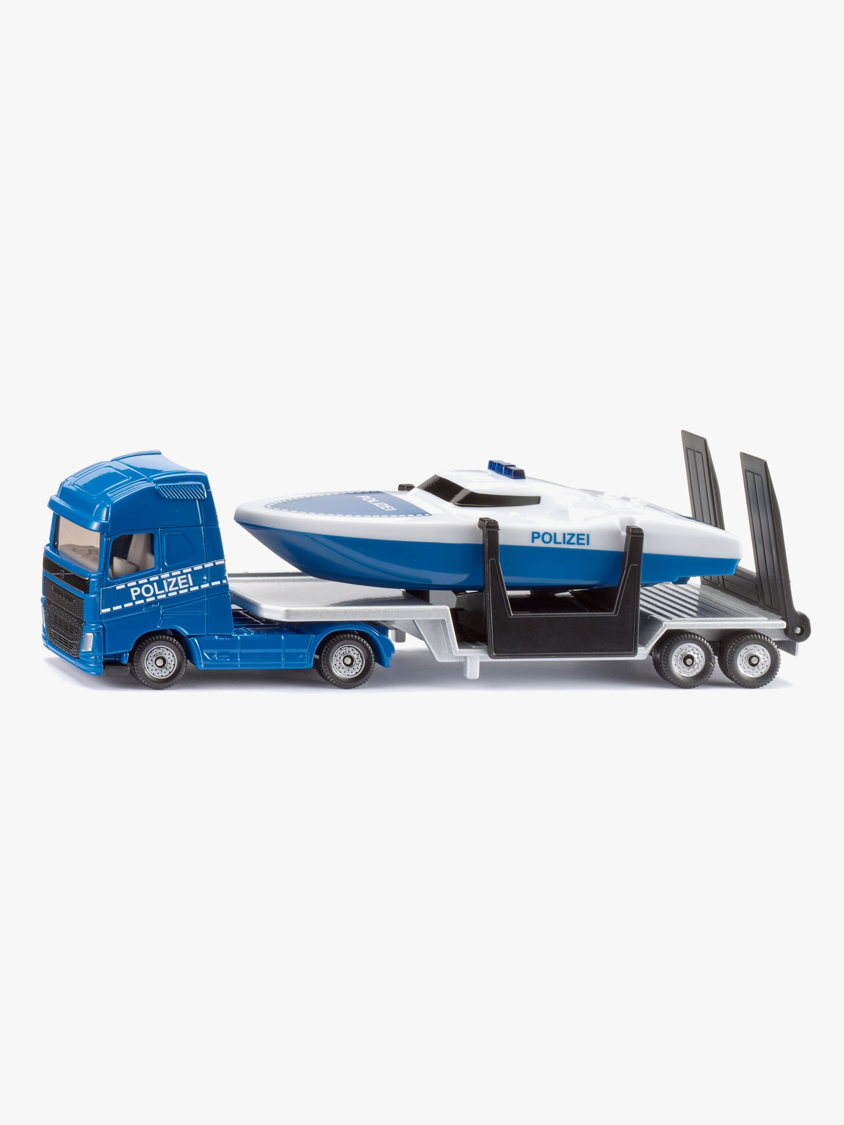 SIKU Volvo Lastwagen mit Polizei-Boot 1:87