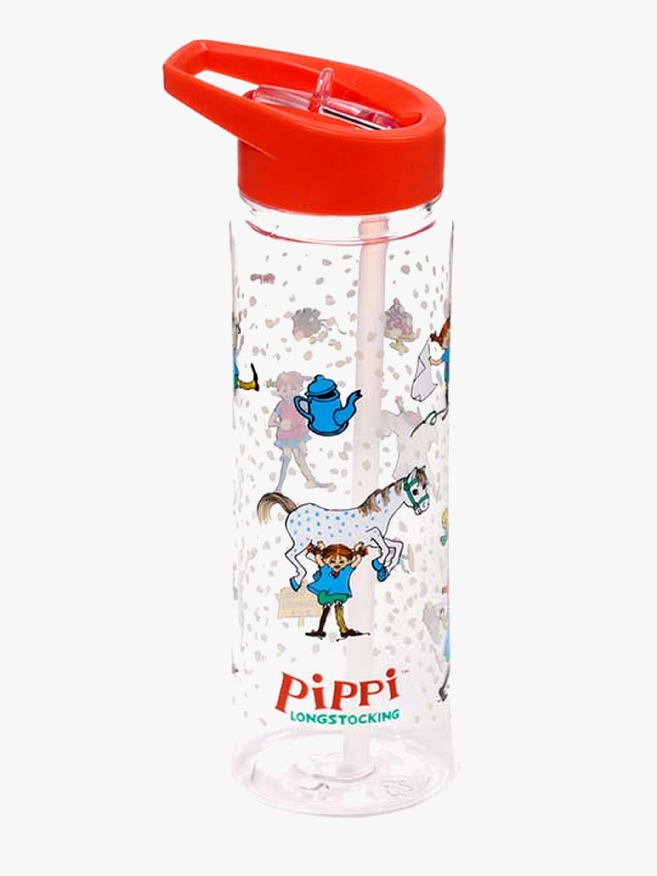 Pippi Langstrumpf Splittersichere Trinkflasche 550 ml, Rot/Transparent