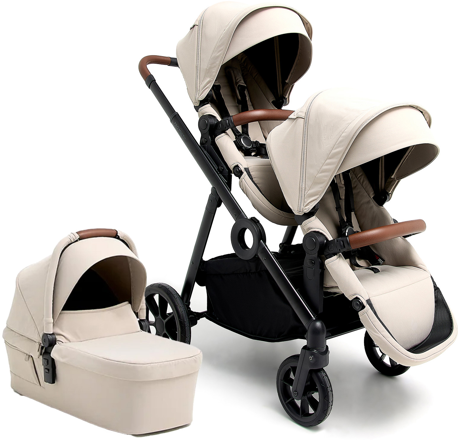 Beemoo Pro Multi 2 Geschwisterwagen inkl. Liegewanne, Latte Beige, Doppelkinderwagen