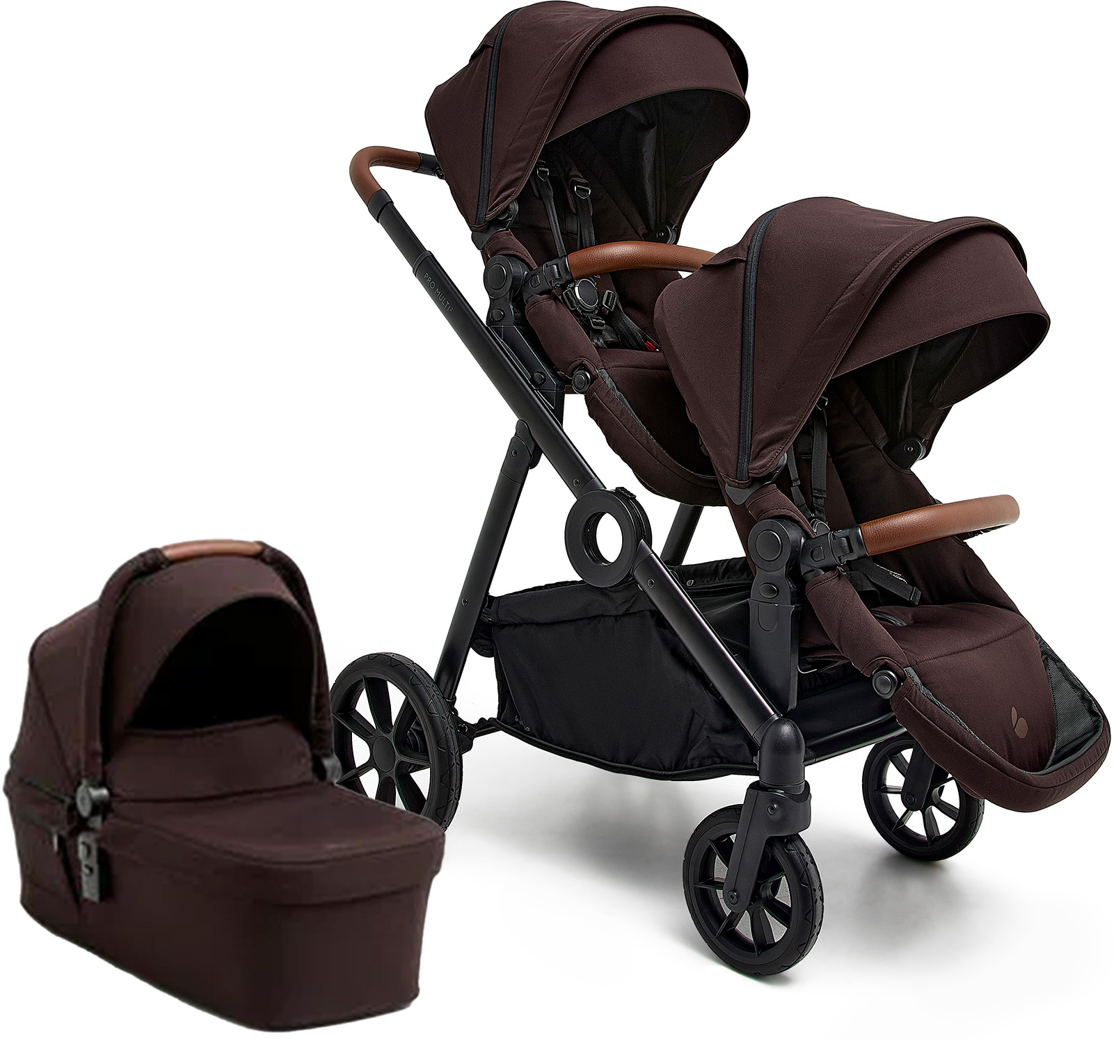 Beemoo Pro Multi 2 Geschwisterwagen inkl. Liegewanne, Espresso Brown, Doppelkinderwagen