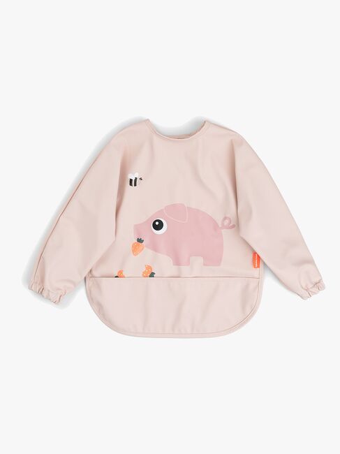 Done By Deer Tiny Farm Langärmliges Lätzchen mit Tasche, Powder