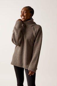 Boob Wolle Fleece-Pullover, Braun/grau meliert