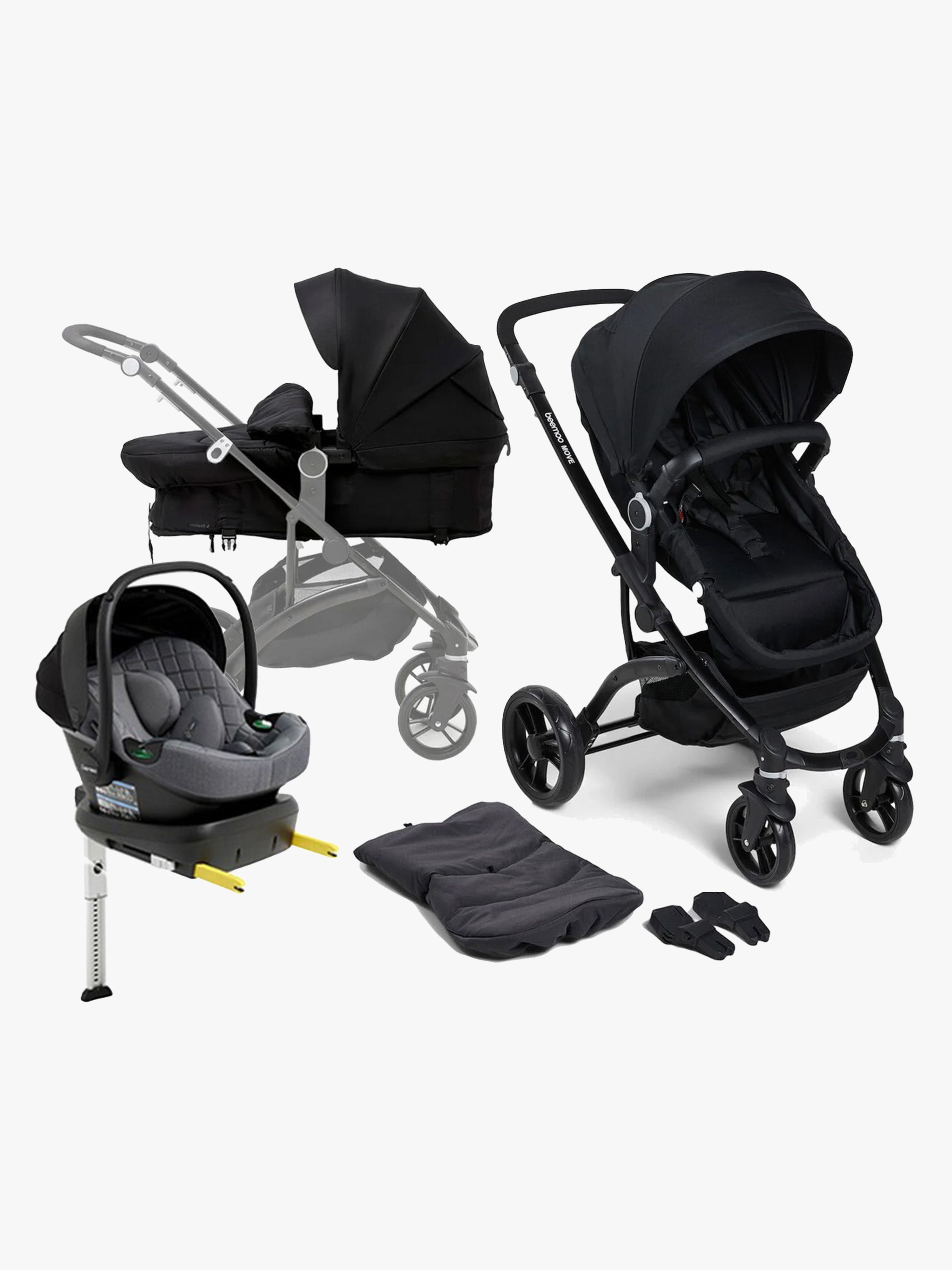 Beemoo Move 2-in-1 Kombiwagen inkl. Beemoo Route i-Size Babyschale &  Basis, Black/Mineral Grey